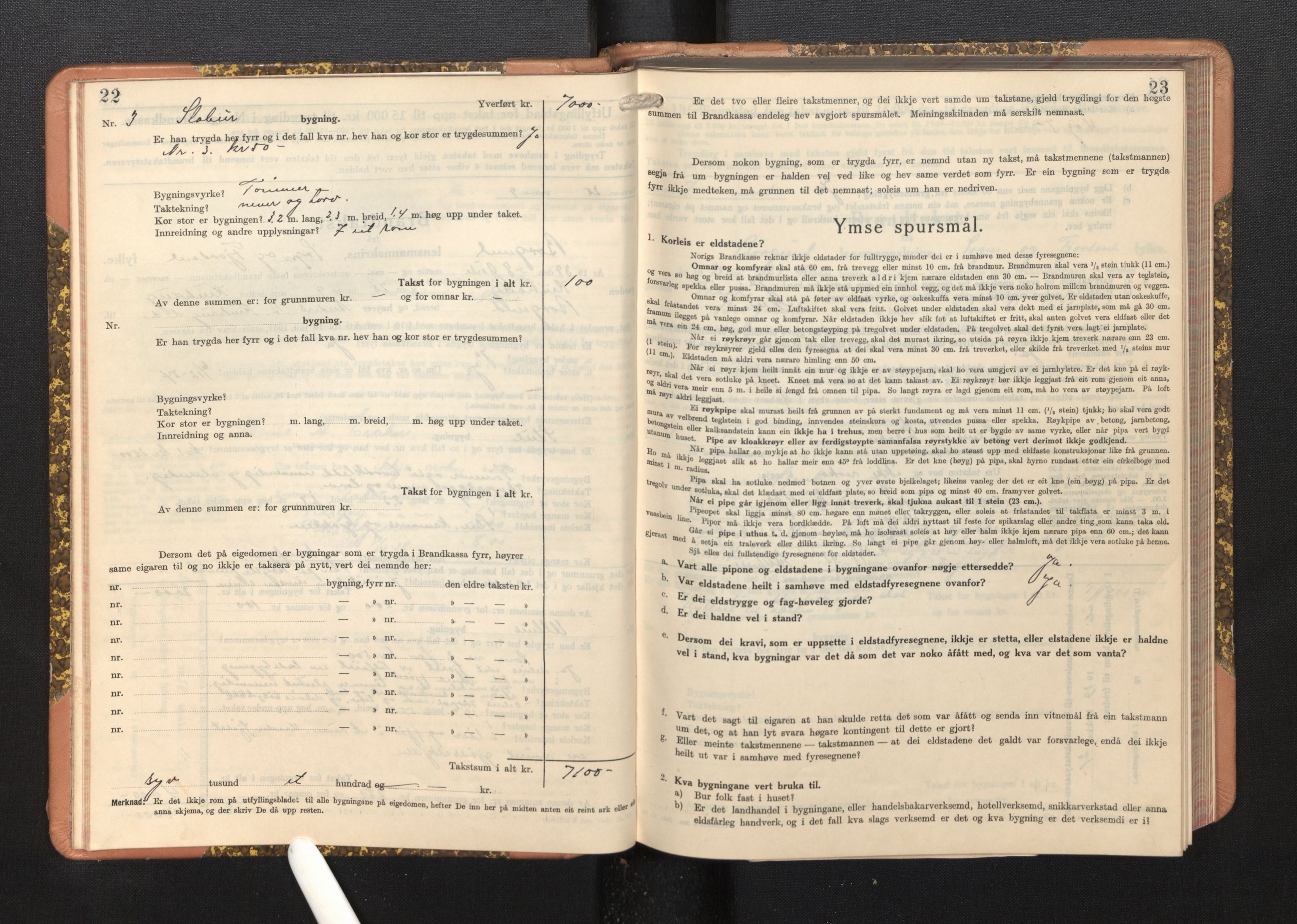 Lensmannen i Borgund, AV/SAB-A-26601/0012/L0004: Branntakstprotokoll, skjematakst, 1937-1953, p. 22-23