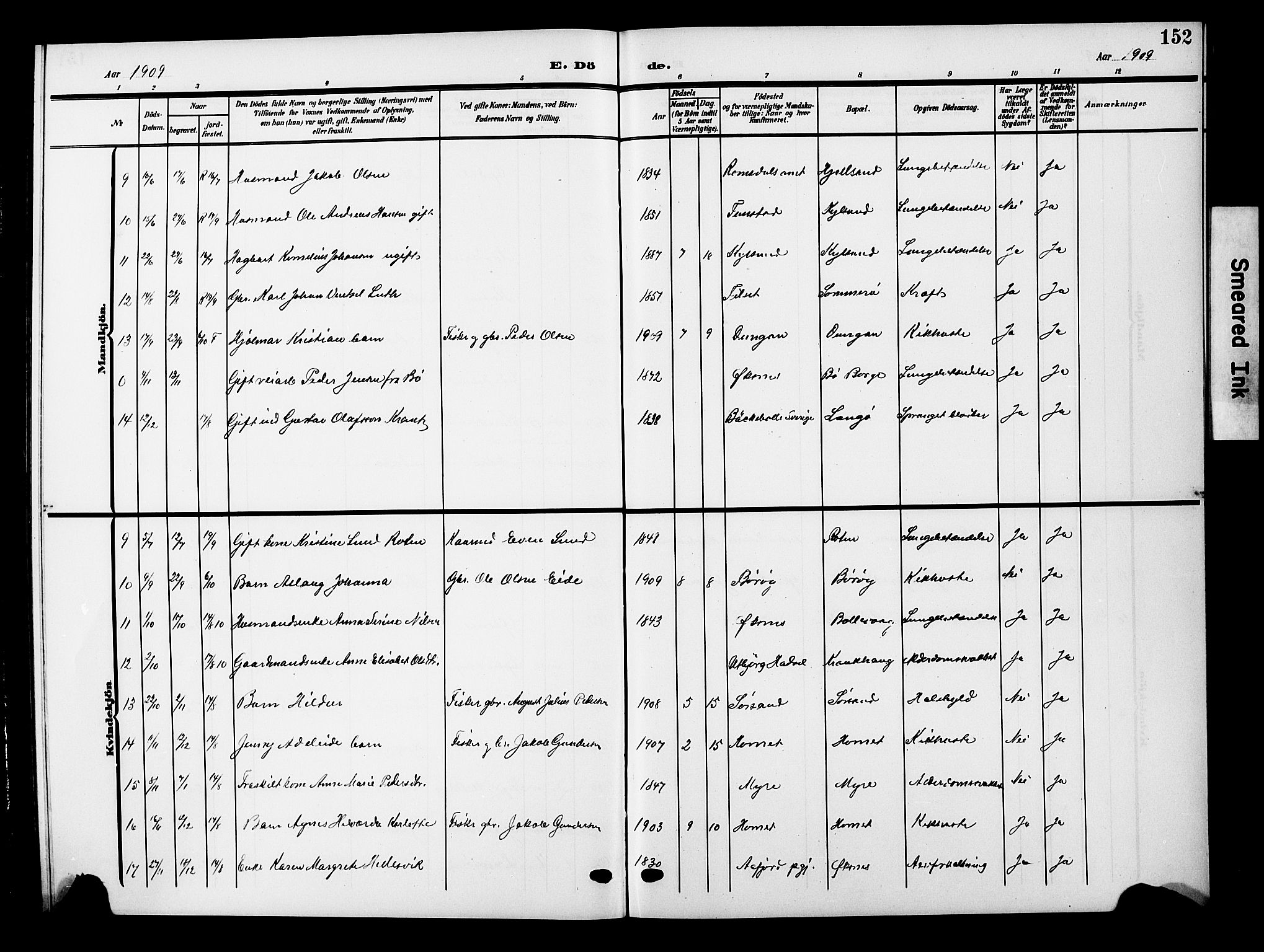 Ministerialprotokoller, klokkerbøker og fødselsregistre - Nordland, AV/SAT-A-1459/893/L1350: Parish register (copy) no. 893C05, 1906-1927, p. 152