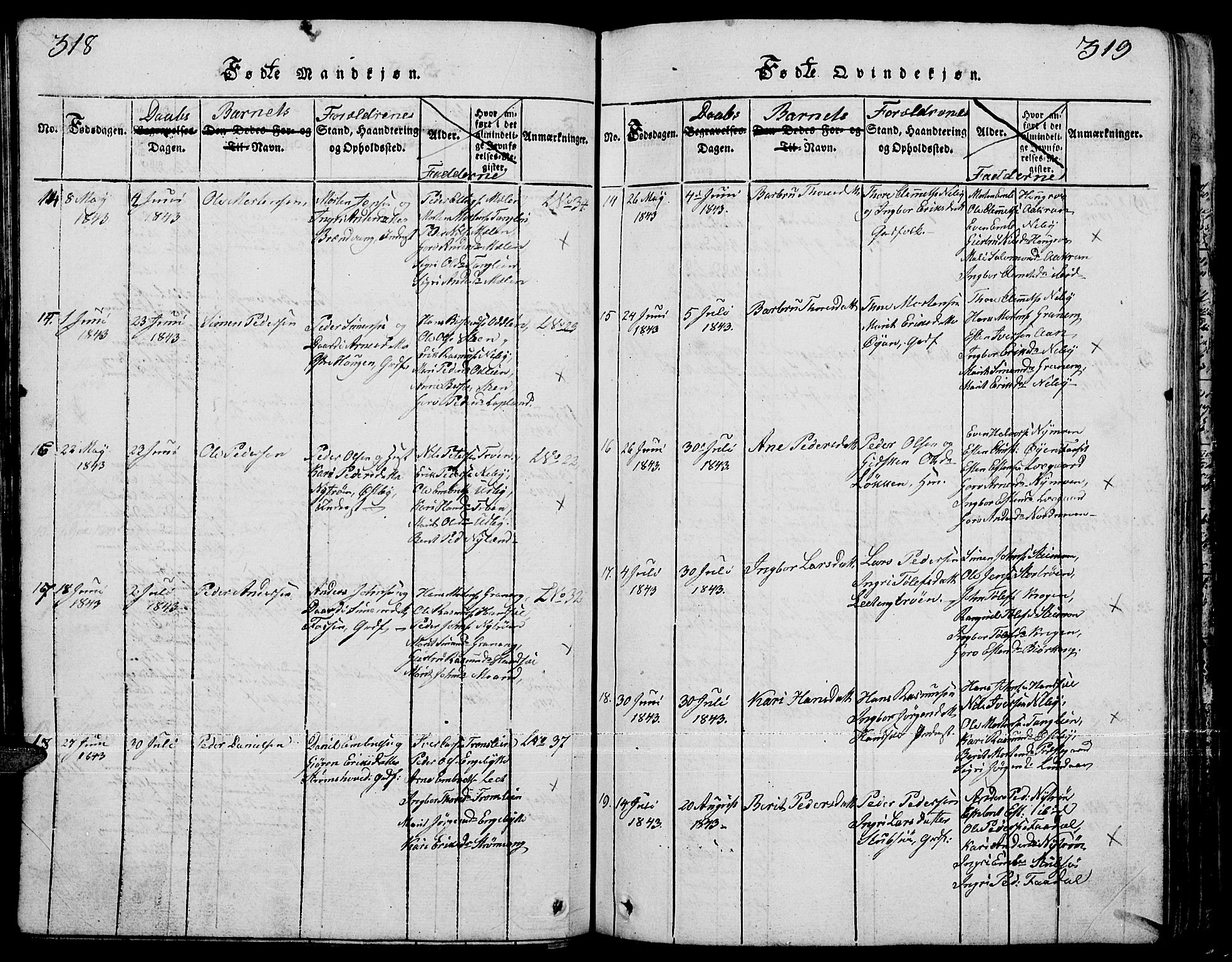 Tynset prestekontor, AV/SAH-PREST-058/H/Ha/Hab/L0001: Parish register (copy) no. 1, 1814-1859, p. 318-319