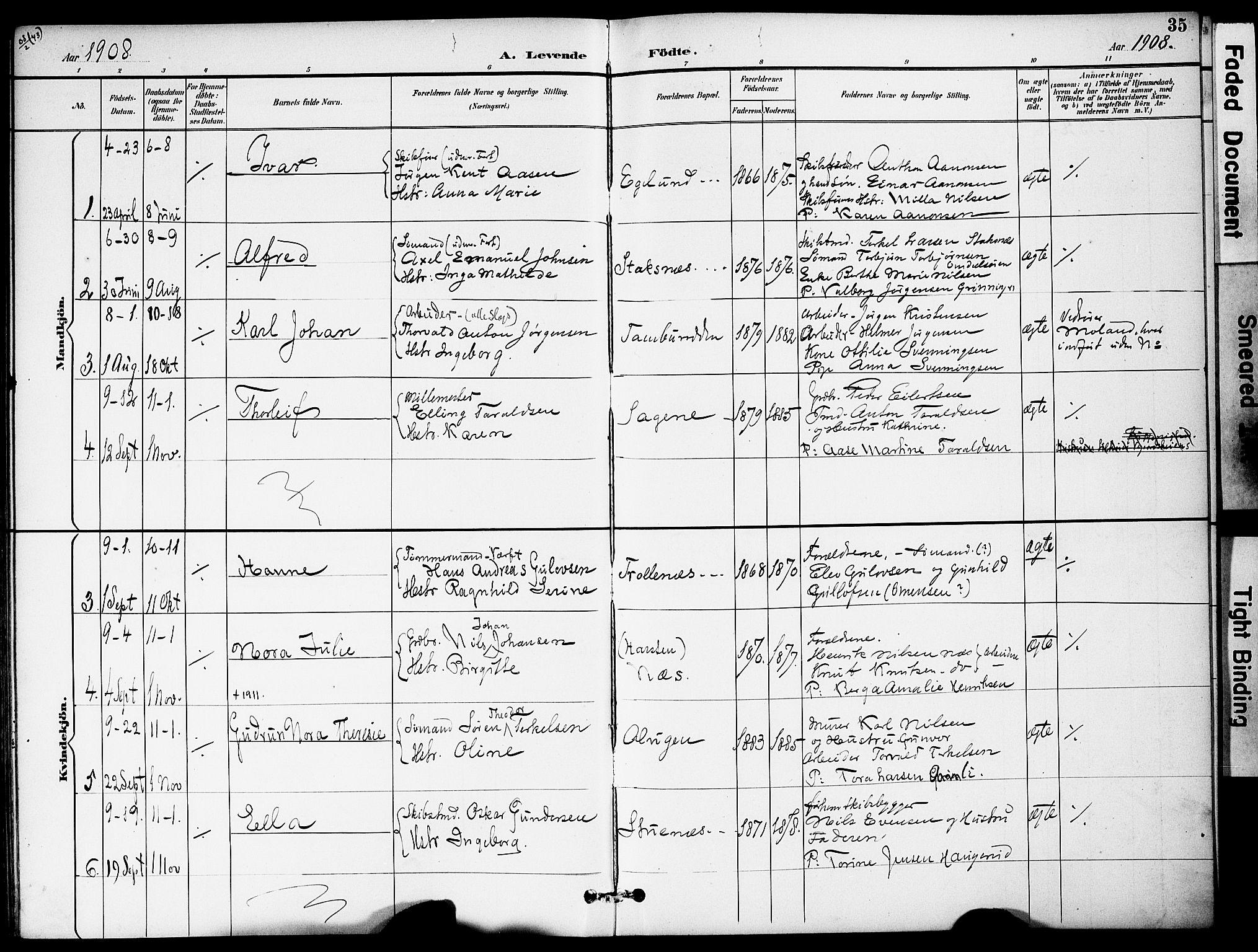 Austre Moland sokneprestkontor, AV/SAK-1111-0001/F/Fa/Fab/L0002: Parish register (official) no. A 2, 1894-1919, p. 35