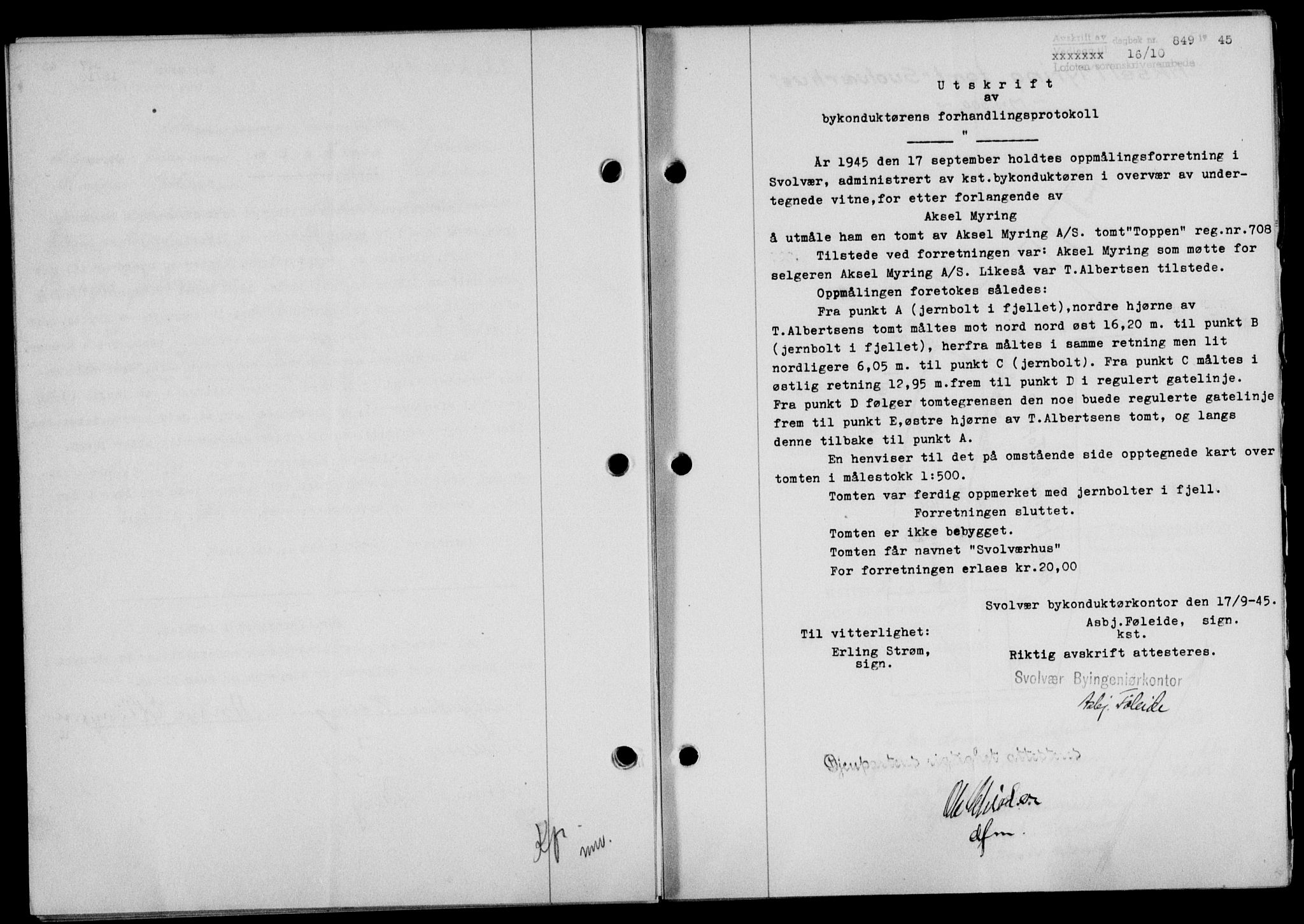 Lofoten sorenskriveri, SAT/A-0017/1/2/2C/L0013a: Mortgage book no. 13a, 1944-1946, Diary no: : 849/1945