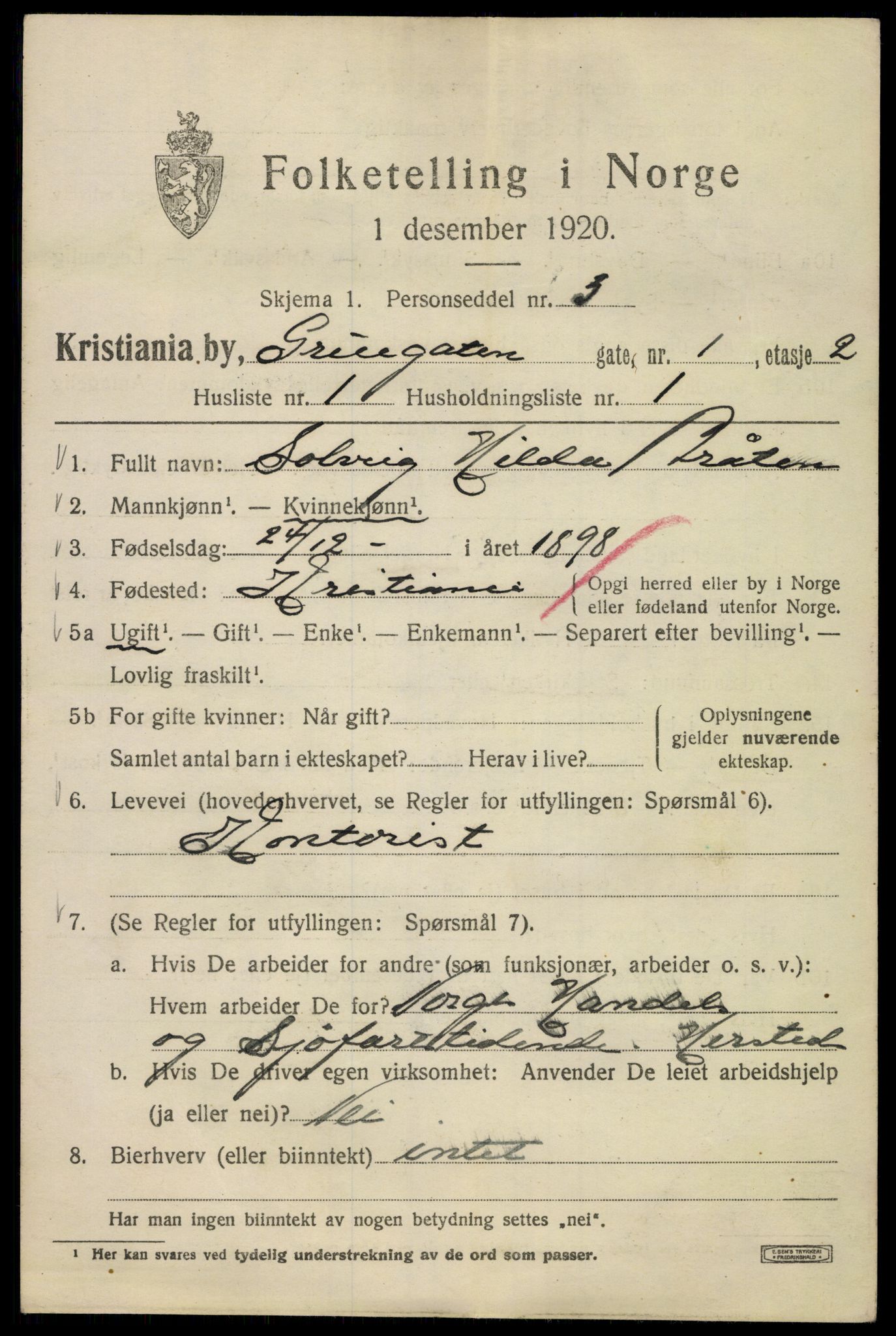 SAO, 1920 census for Kristiania, 1920, p. 252461