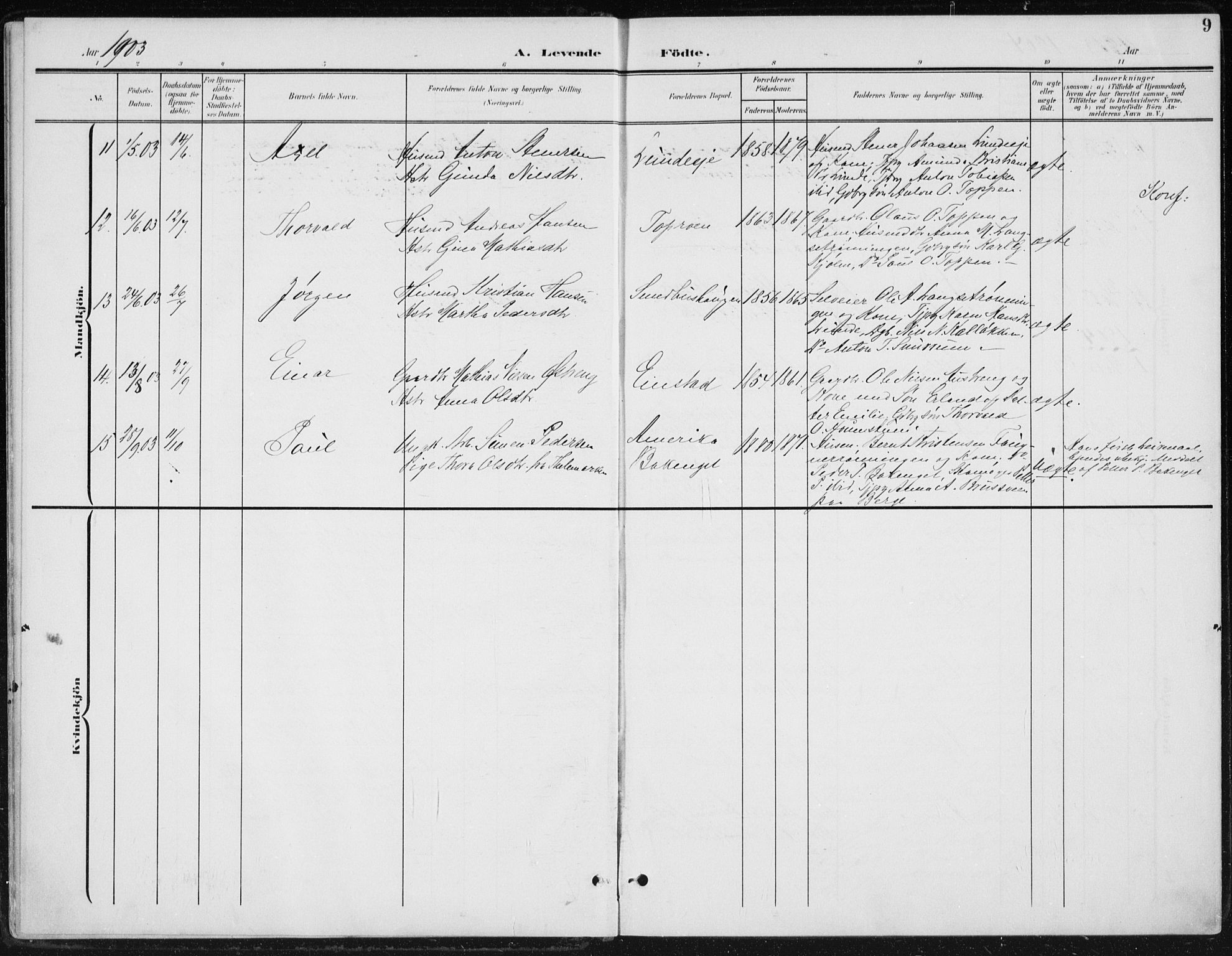 Østre Gausdal prestekontor, SAH/PREST-092/H/Ha/Haa/L0005: Parish register (official) no. 5, 1902-1920, p. 9