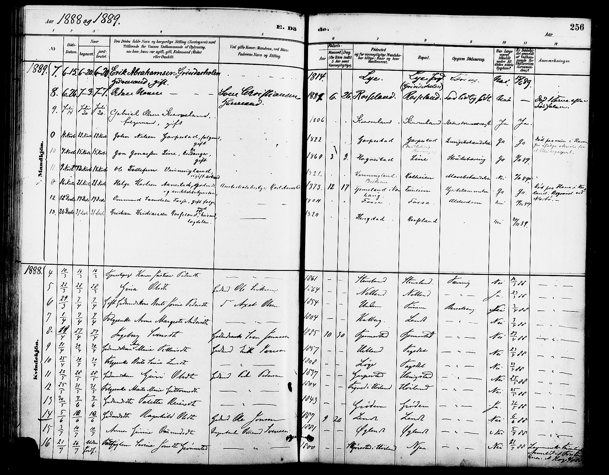 Lye sokneprestkontor, AV/SAST-A-101794/001/30BA/L0009: Parish register (official) no. A 8, 1881-1892, p. 256