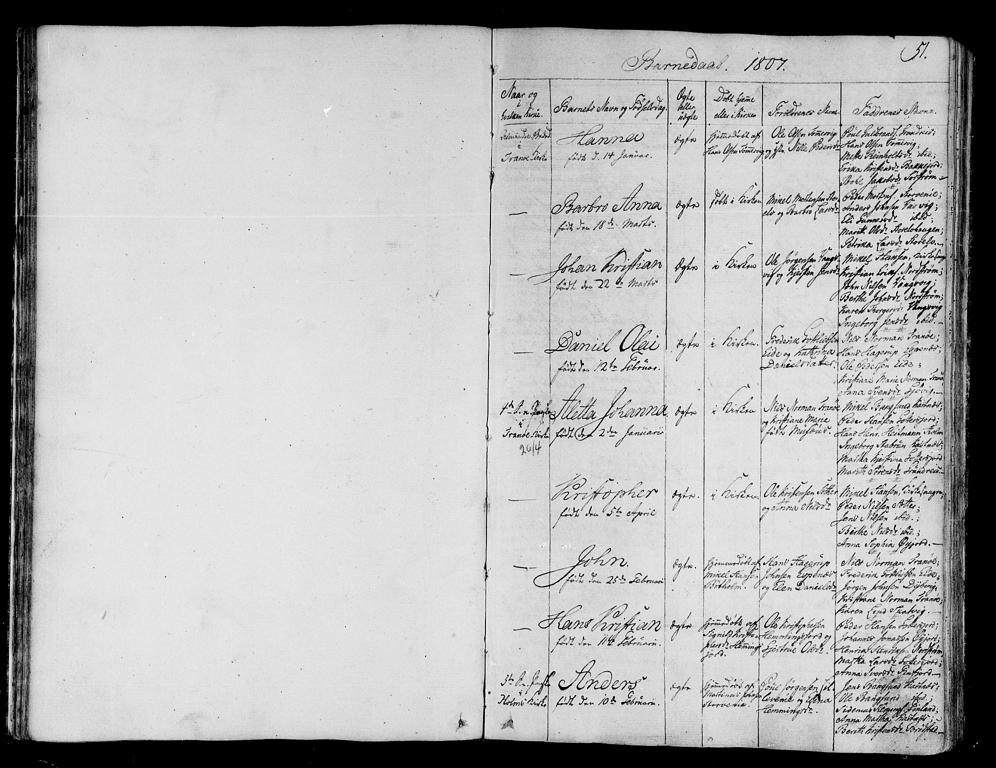 Tranøy sokneprestkontor, SATØ/S-1313/I/Ia/Iaa/L0003kirke: Parish register (official) no. 3, 1807-1820, p. 51