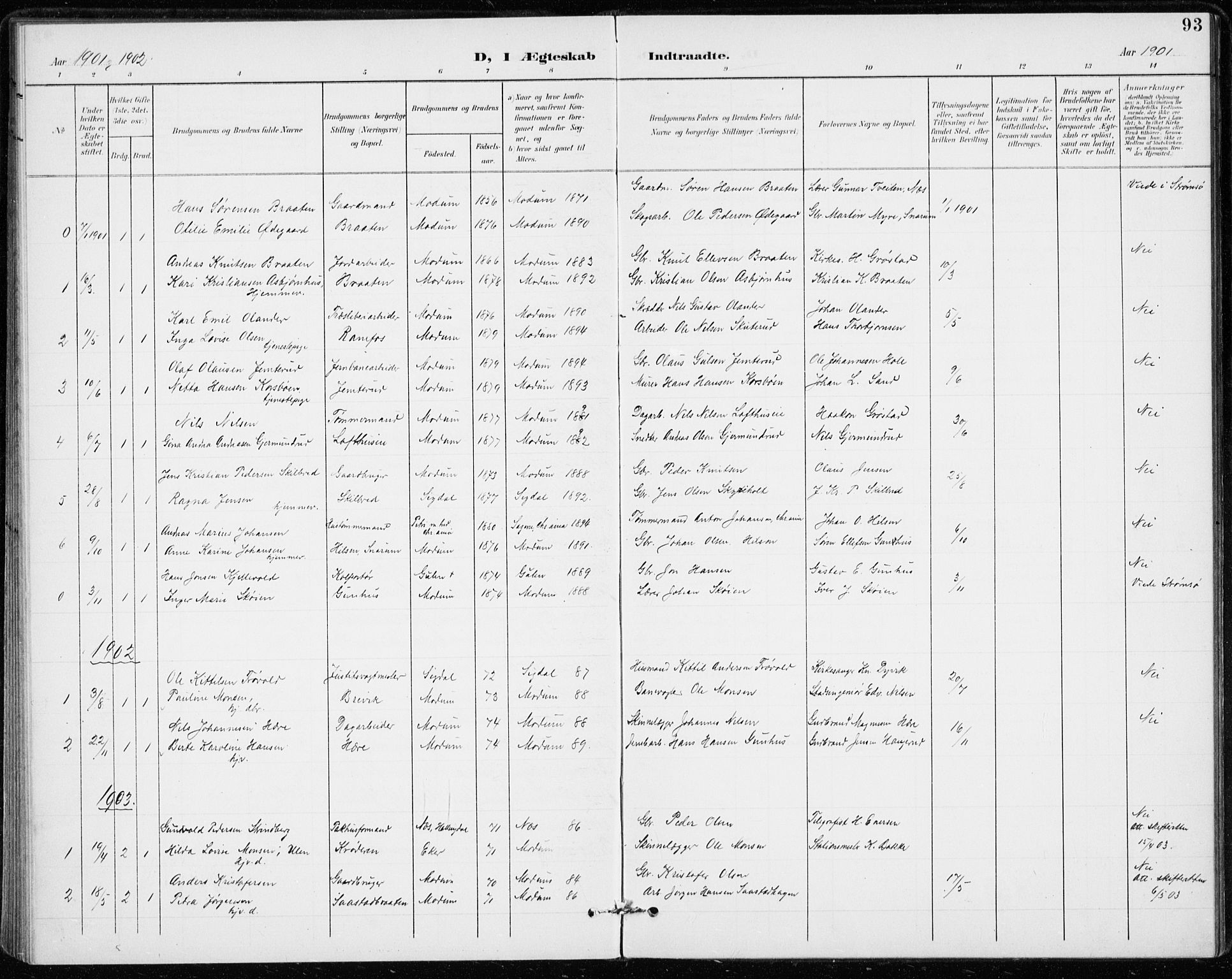 Modum kirkebøker, AV/SAKO-A-234/F/Fa/L0020: Parish register (official) no. 20, 1900-1917, p. 93