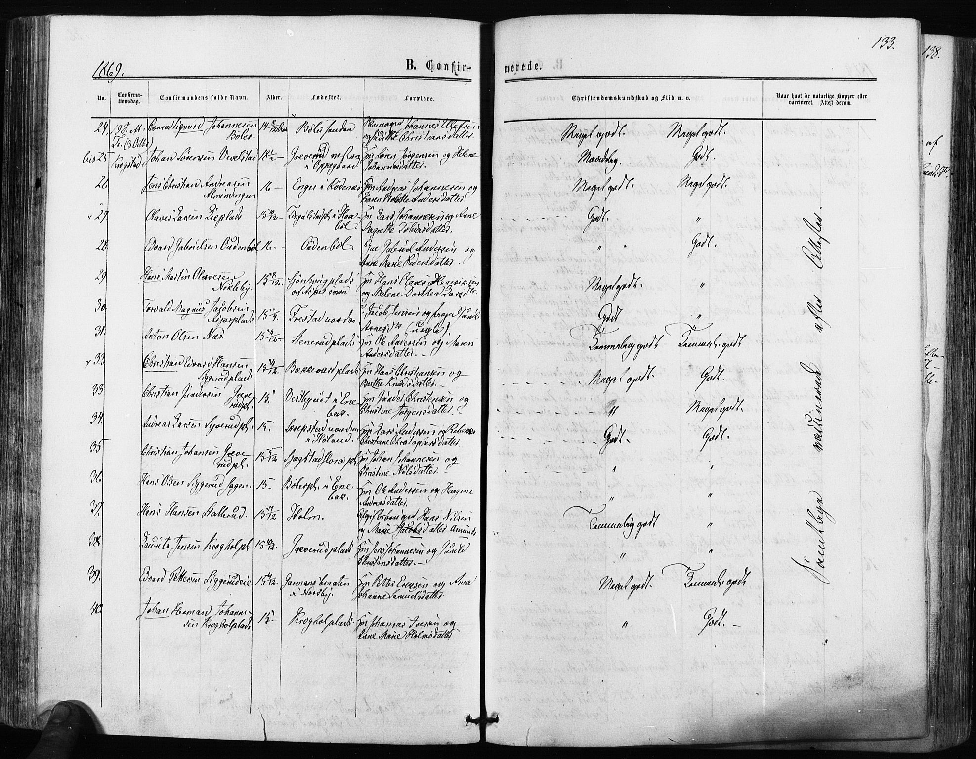 Kråkstad prestekontor Kirkebøker, AV/SAO-A-10125a/F/Fa/L0007: Parish register (official) no. I 7, 1858-1870, p. 133