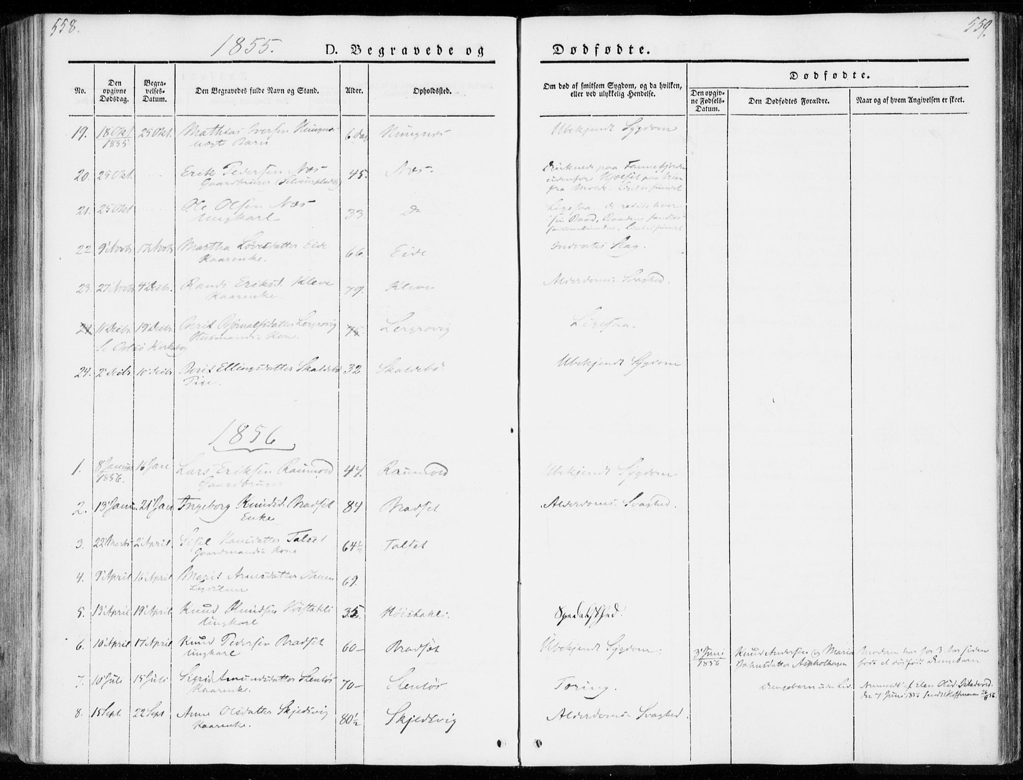 Ministerialprotokoller, klokkerbøker og fødselsregistre - Møre og Romsdal, SAT/A-1454/557/L0680: Parish register (official) no. 557A02, 1843-1869, p. 558-559