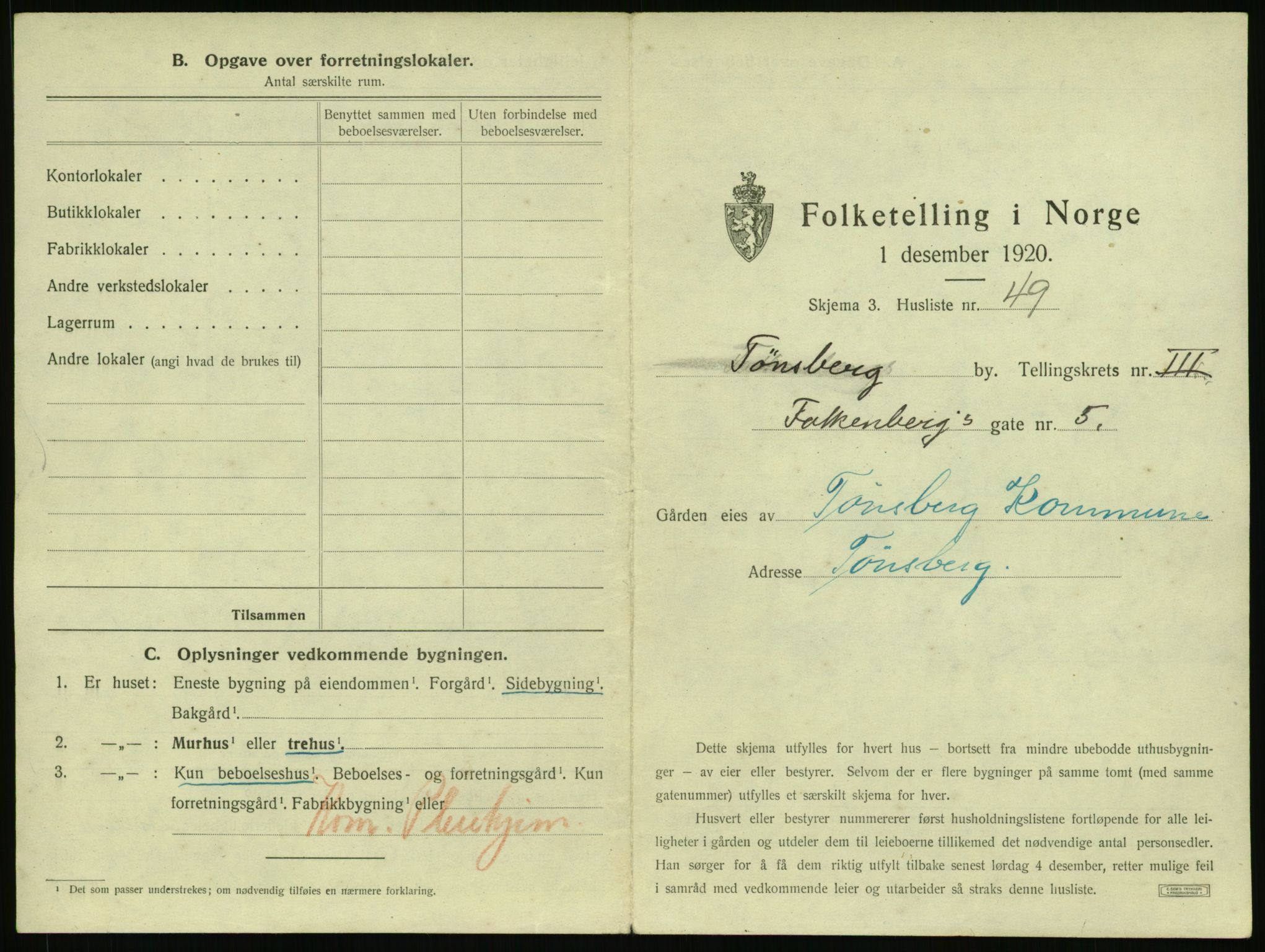 SAKO, 1920 census for Tønsberg, 1920, p. 401