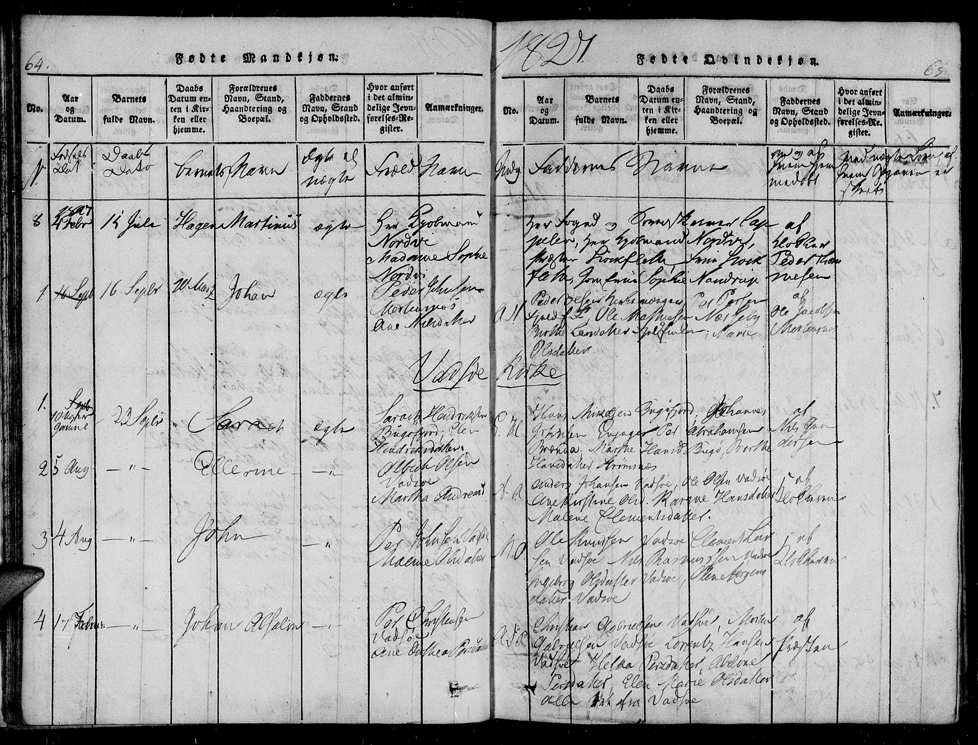 Vadsø sokneprestkontor, SATØ/S-1325/H/Ha/L0003kirke: Parish register (official) no. 3 /1, 1821-1839, p. 64-65
