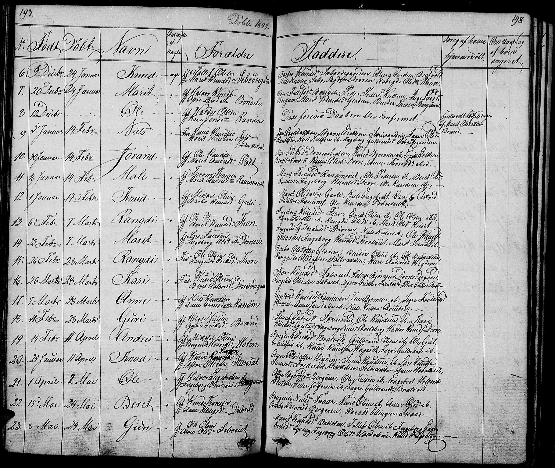 Nord-Aurdal prestekontor, SAH/PREST-132/H/Ha/Hab/L0001: Parish register (copy) no. 1, 1834-1887, p. 197-198