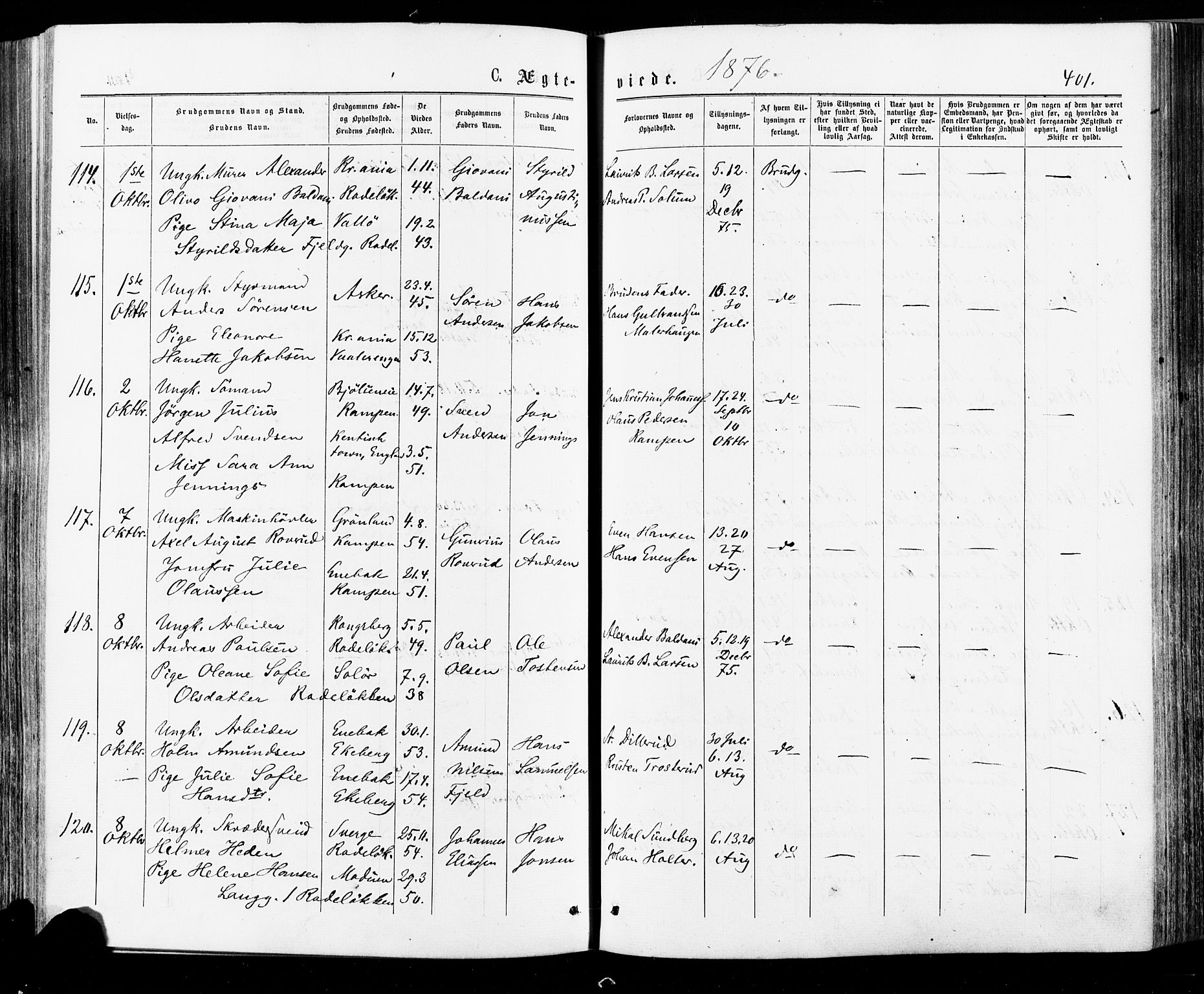 Østre Aker prestekontor Kirkebøker, SAO/A-10840/F/Fa/L0004: Parish register (official) no. I 4, 1876-1889, p. 401