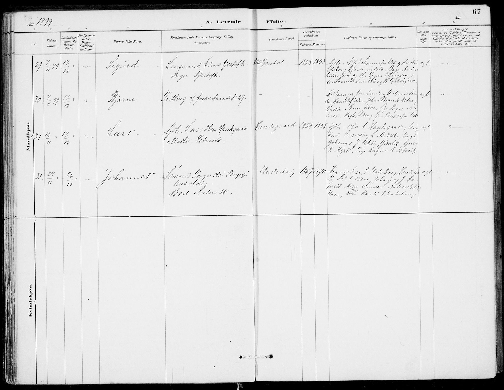 Strandebarm sokneprestembete, SAB/A-78401/H/Haa: Parish register (official) no. E  1, 1886-1908, p. 67