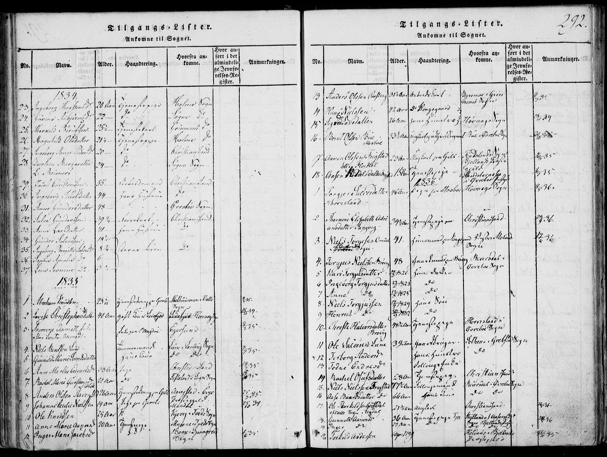 Oddernes sokneprestkontor, AV/SAK-1111-0033/F/Fa/Faa/L0005: Parish register (official) no. A 5, 1820-1838, p. 292