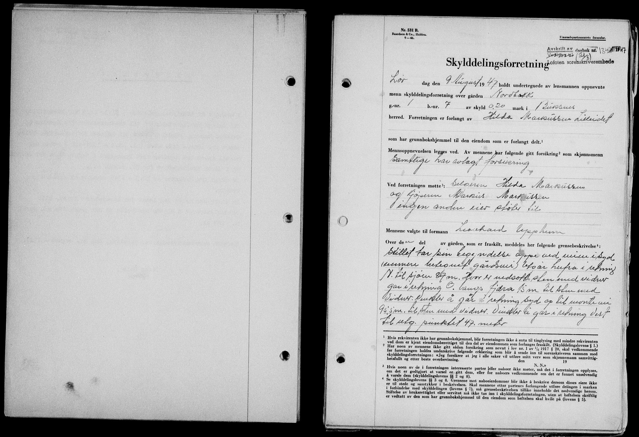Lofoten sorenskriveri, SAT/A-0017/1/2/2C/L0016a: Mortgage book no. 16a, 1947-1947, Diary no: : 1349/1947