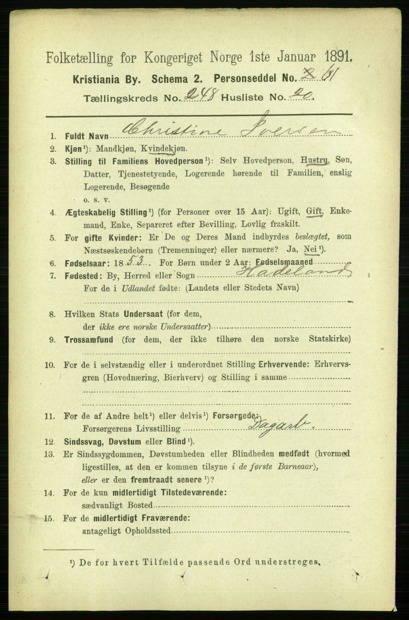 RA, 1891 census for 0301 Kristiania, 1891, p. 152093