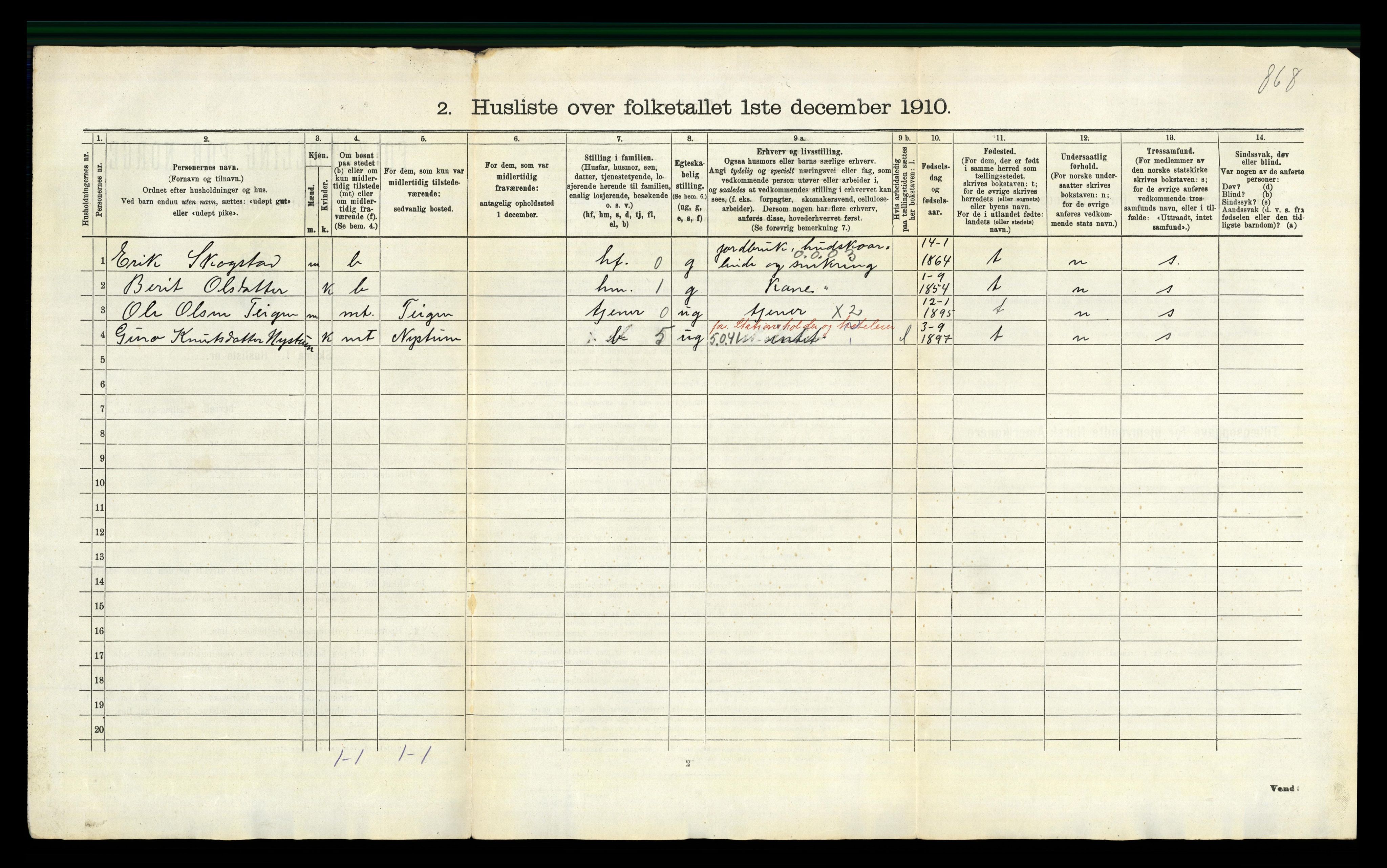 RA, 1910 census for Vang, 1910, p. 42