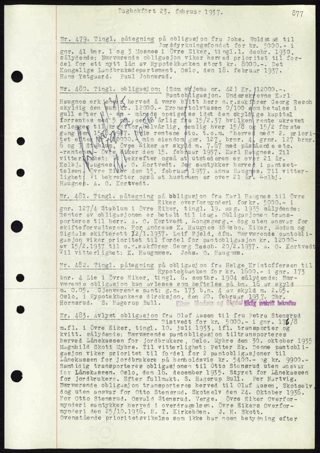 Eiker, Modum og Sigdal sorenskriveri, SAKO/A-123/G/Ga/Gab/L0034: Mortgage book no. A4, 1936-1937, Diary no: : 479/1937