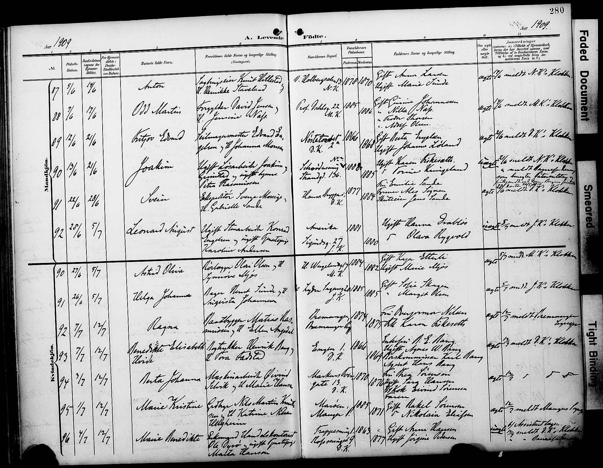 Fødselsstiftelsens sokneprestembete*, SAB/-: Parish register (official) no. A 3, 1901-1910, p. 280