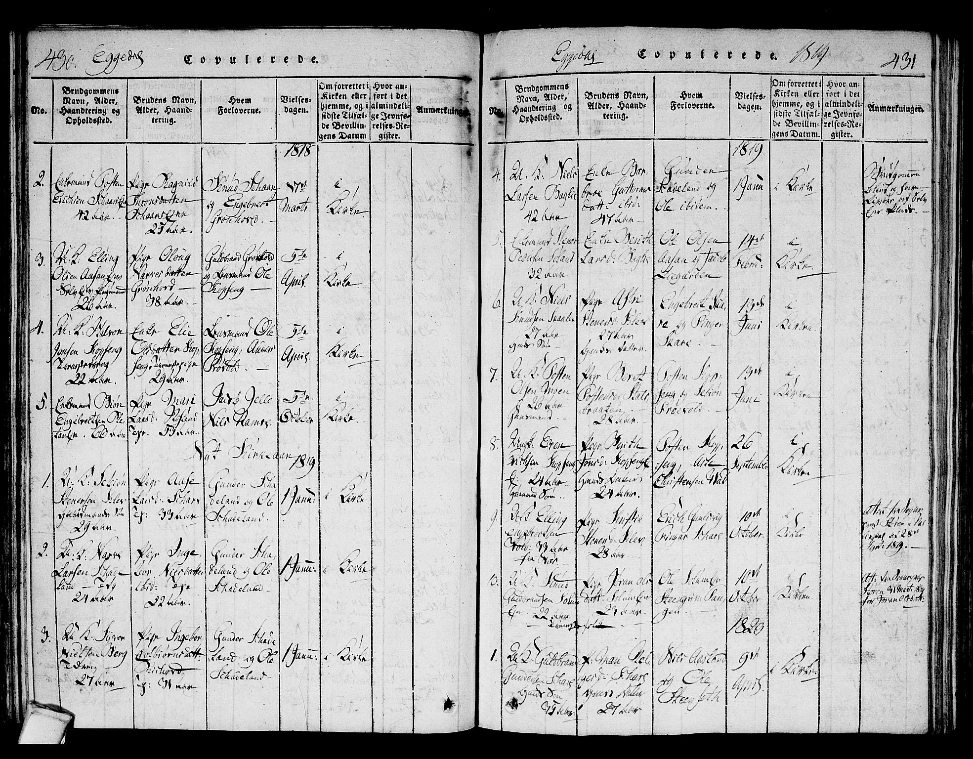 Sigdal kirkebøker, AV/SAKO-A-245/F/Fa/L0005: Parish register (official) no. I 5 /2, 1815-1829, p. 430-431