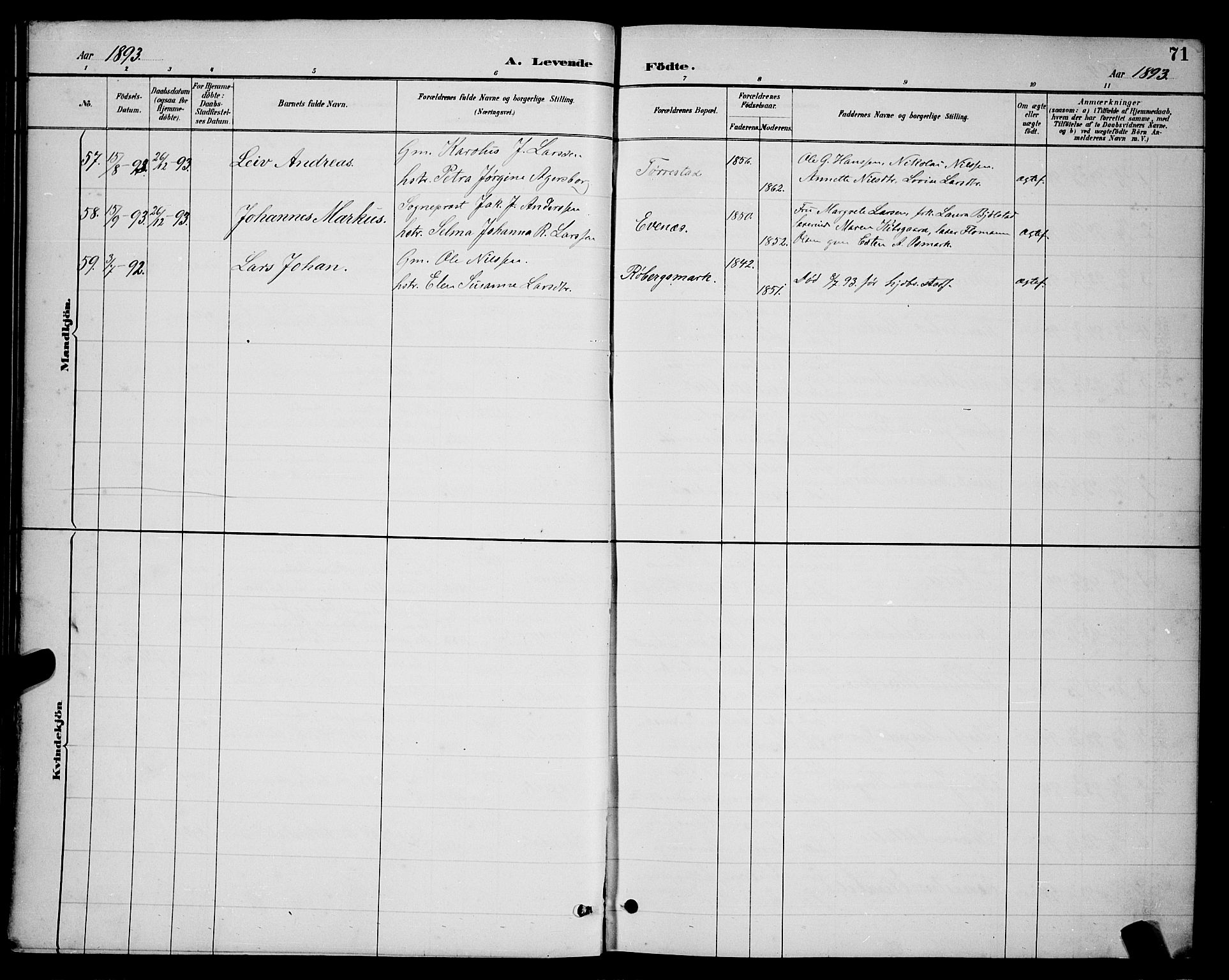 Ministerialprotokoller, klokkerbøker og fødselsregistre - Nordland, AV/SAT-A-1459/863/L0914: Parish register (copy) no. 863C04, 1886-1897, p. 71