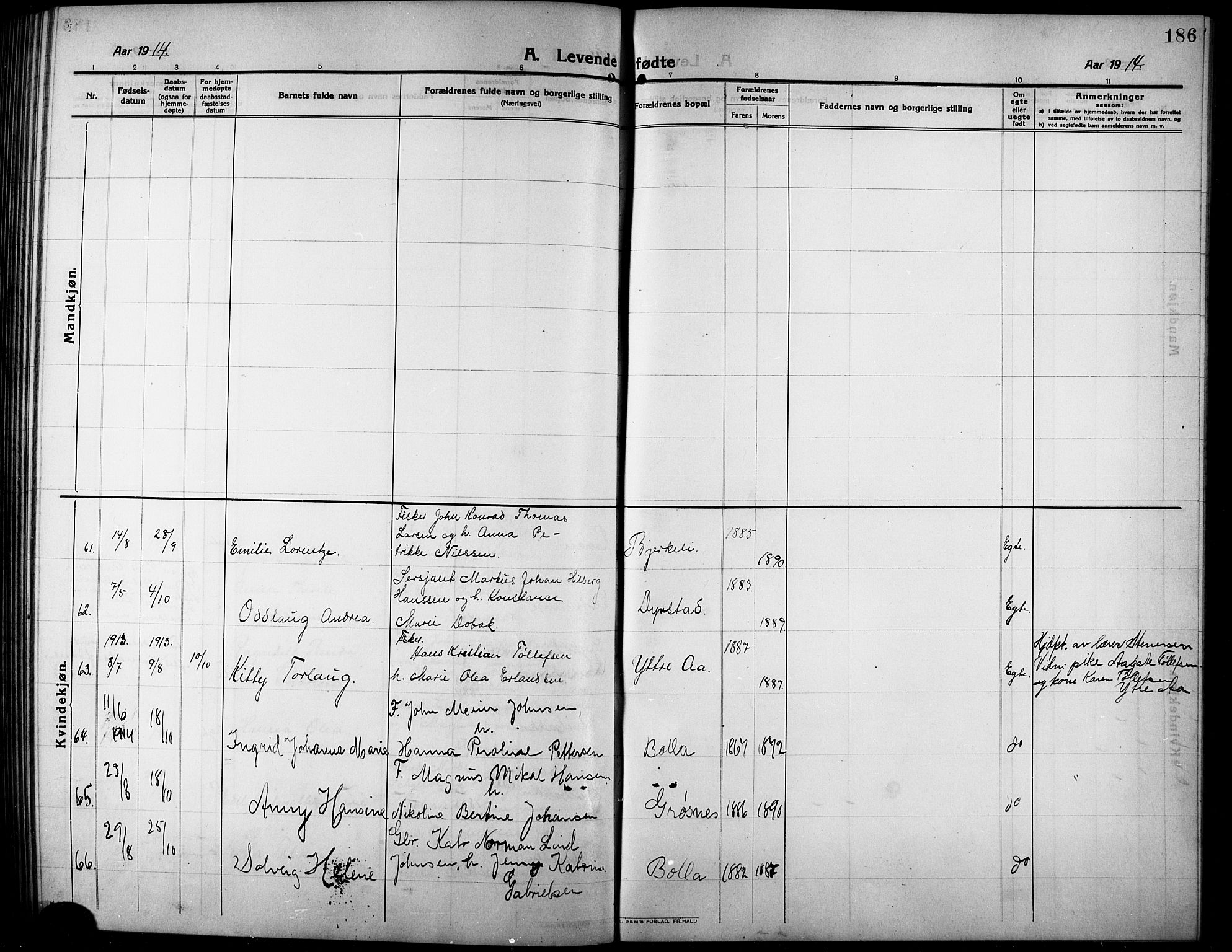 Ibestad sokneprestembete, AV/SATØ-S-0077/H/Ha/Hab/L0009klokker: Parish register (copy) no. 9, 1902-1914, p. 186