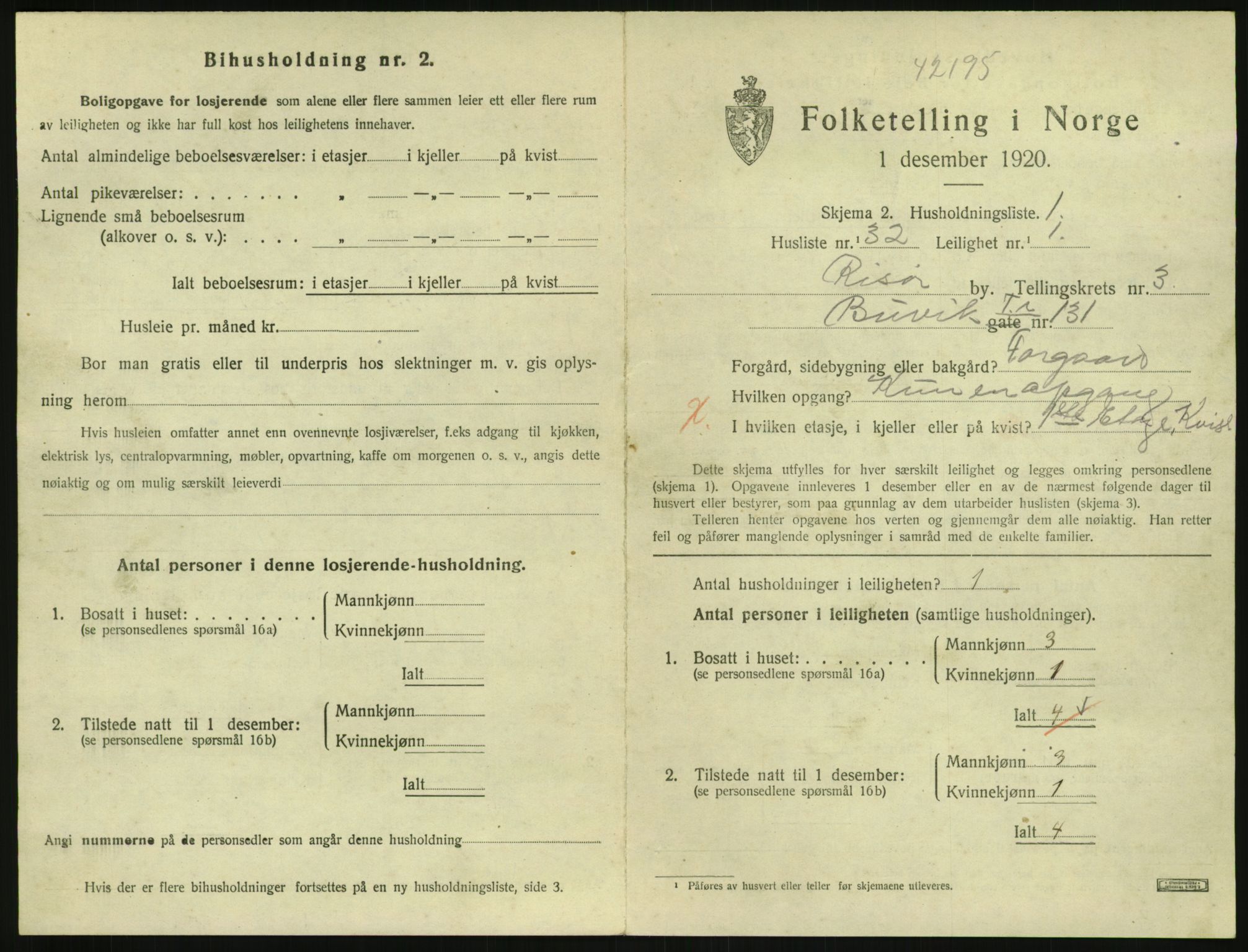 SAK, 1920 census for Risør, 1920, p. 2611