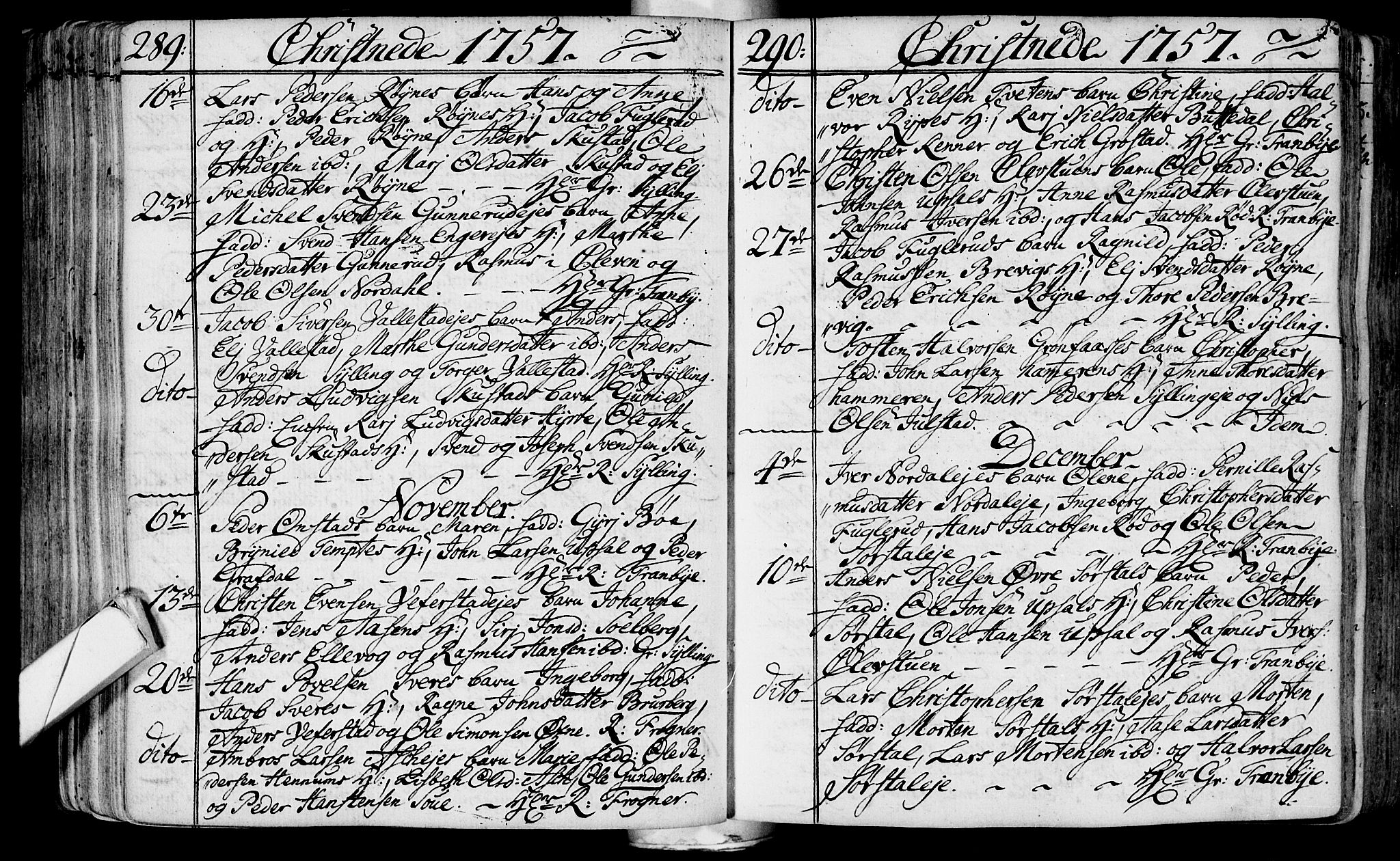 Lier kirkebøker, SAKO/A-230/F/Fa/L0004: Parish register (official) no. I 4, 1749-1764, p. 289-290