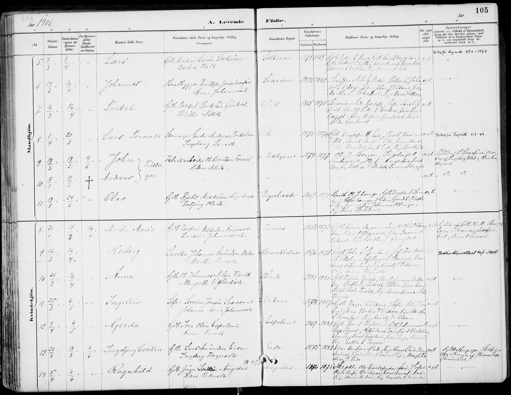 Strandebarm sokneprestembete, SAB/A-78401/H/Haa: Parish register (official) no. E  1, 1886-1908, p. 105