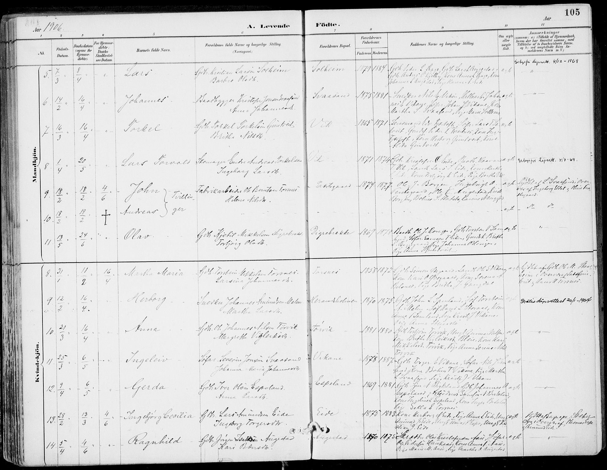 Strandebarm sokneprestembete, AV/SAB-A-78401/H/Haa: Parish register (official) no. E  1, 1886-1908, p. 105