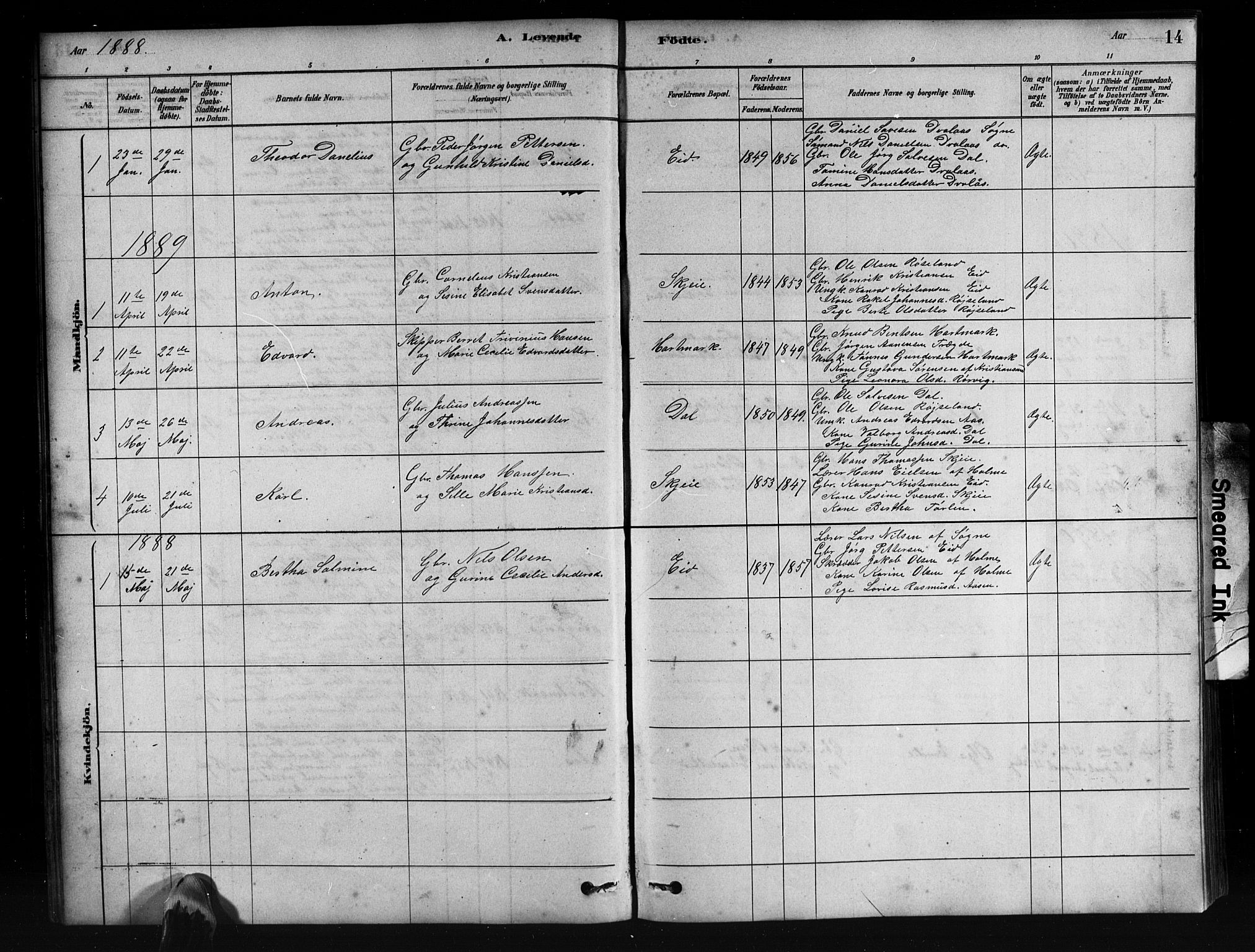 Mandal sokneprestkontor, SAK/1111-0030/F/Fb/Fbb/L0004: Parish register (copy) no. B 4, 1878-1913, p. 14
