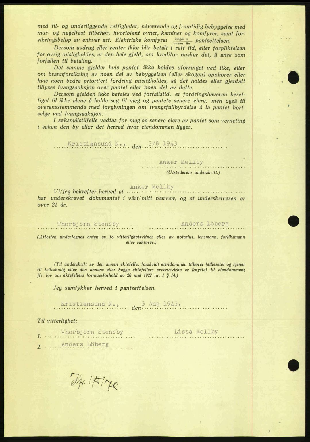 Nordmøre sorenskriveri, AV/SAT-A-4132/1/2/2Ca: Mortgage book no. B91, 1943-1944, Diary no: : 1744/1943