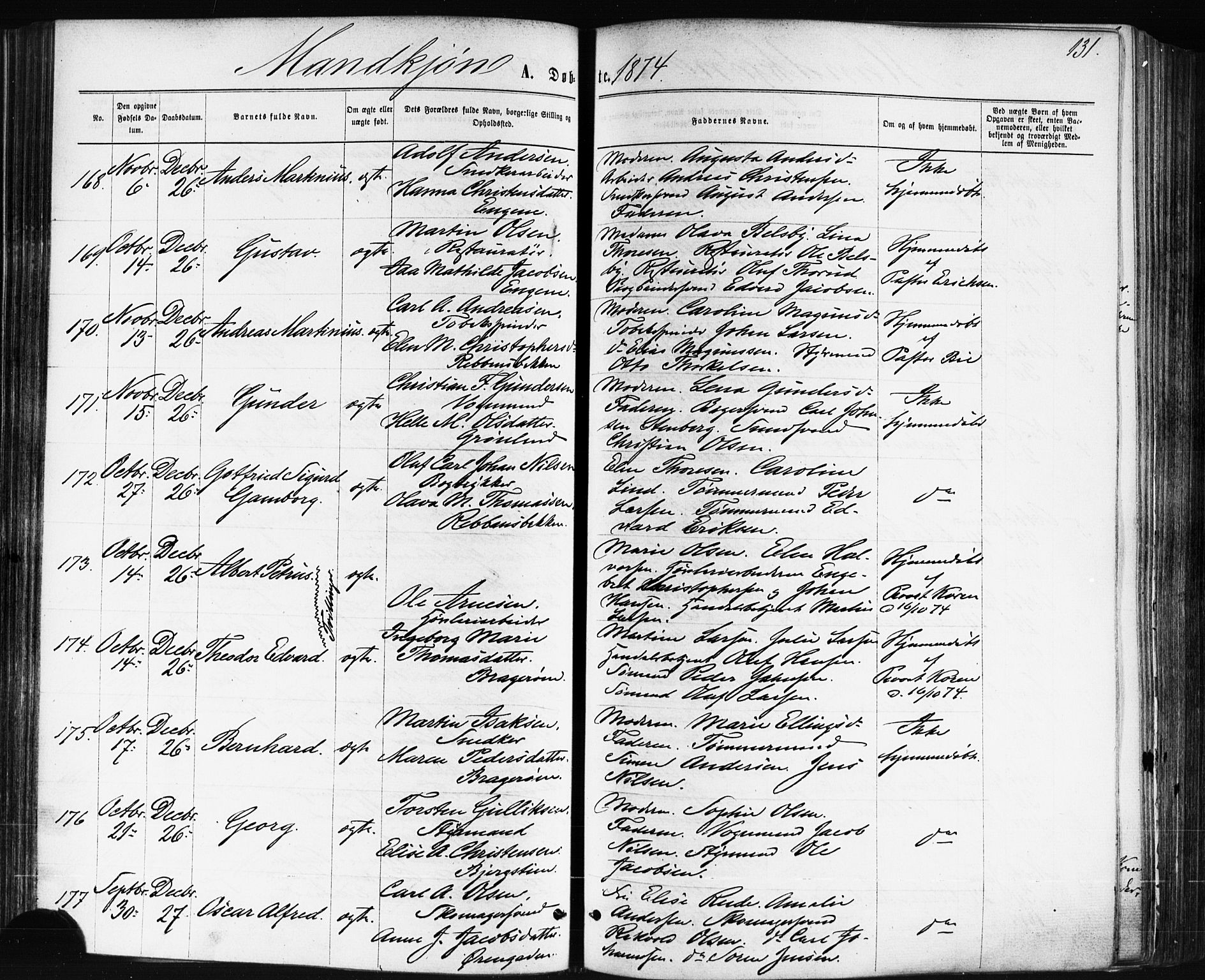 Bragernes kirkebøker, AV/SAKO-A-6/F/Fb/L0004: Parish register (official) no. II 4, 1869-1875, p. 131