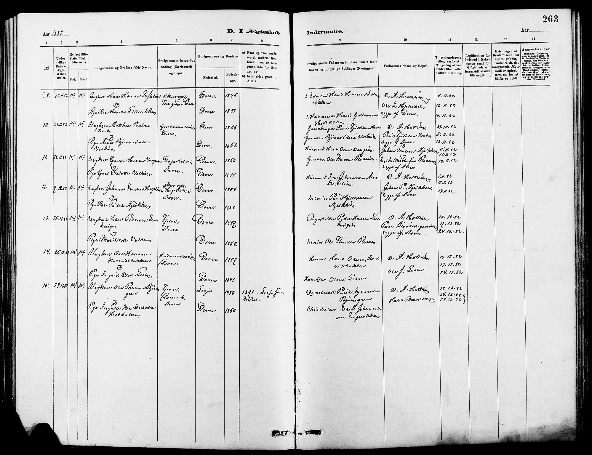 Dovre prestekontor, SAH/PREST-066/H/Ha/Hab/L0002: Parish register (copy) no. 2, 1881-1907, p. 263