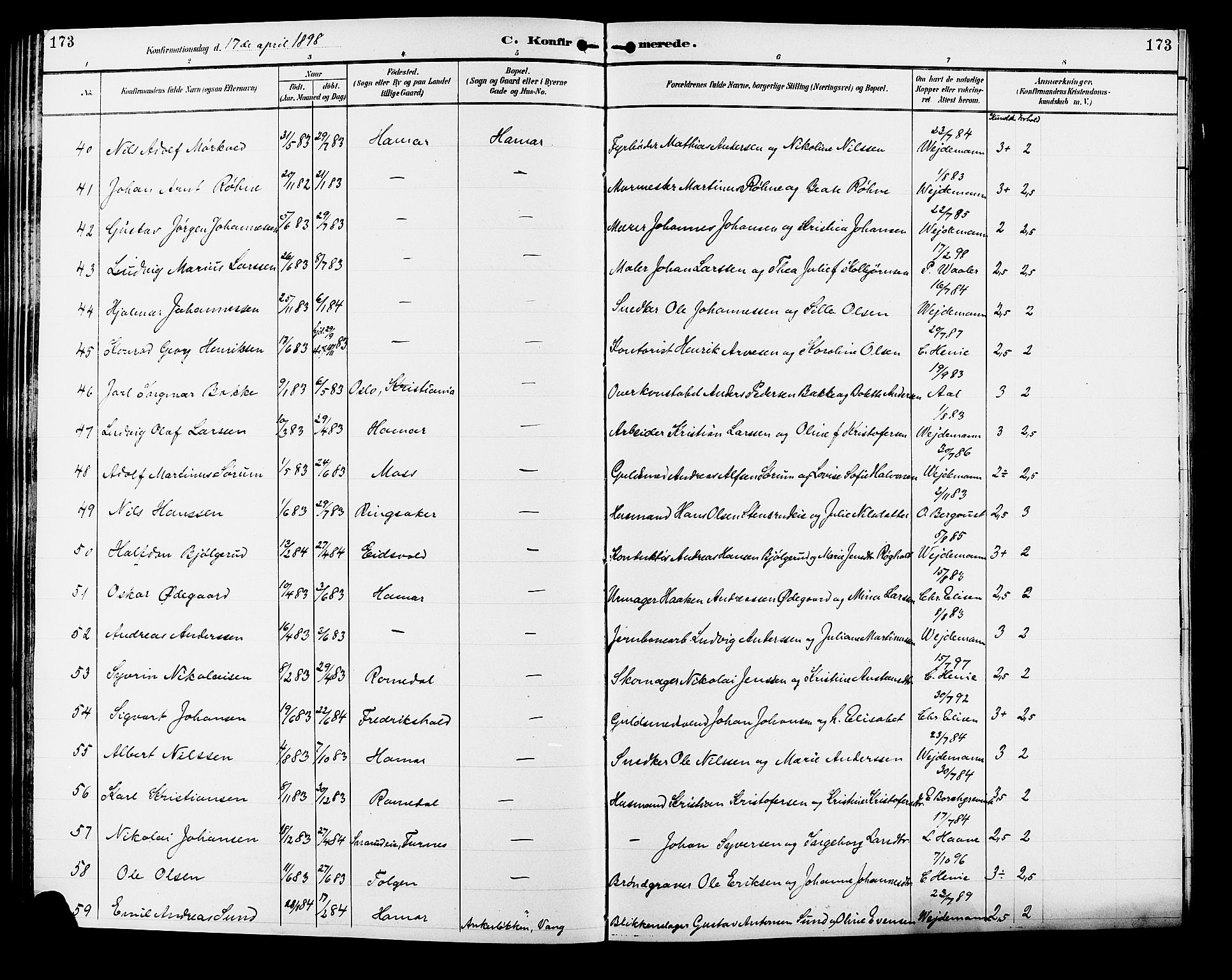 Vang prestekontor, Hedmark, AV/SAH-PREST-008/H/Ha/Hab/L0013: Parish register (copy) no. 13, 1890-1899, p. 173