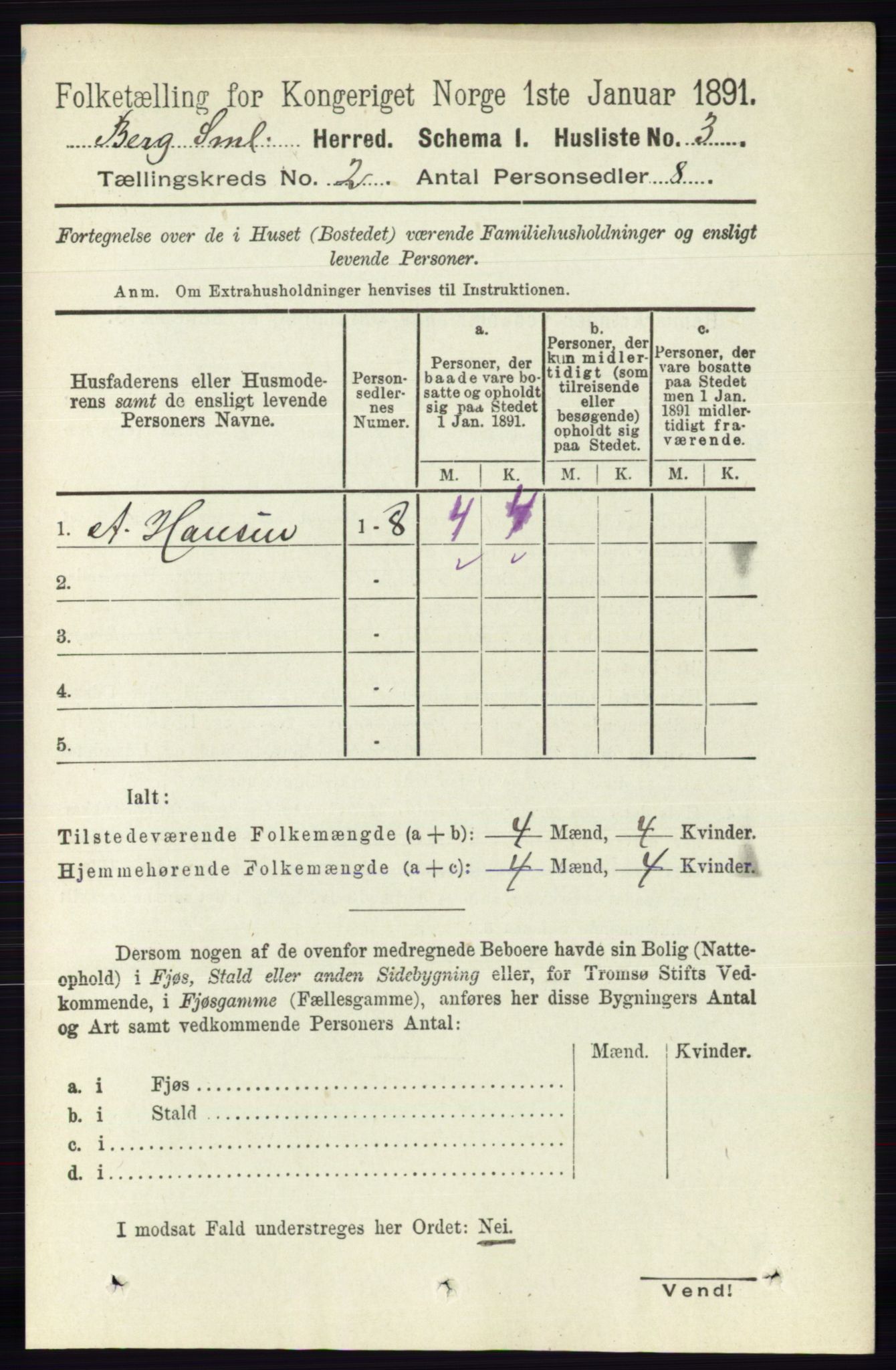 RA, 1891 census for 0116 Berg, 1891, p. 854