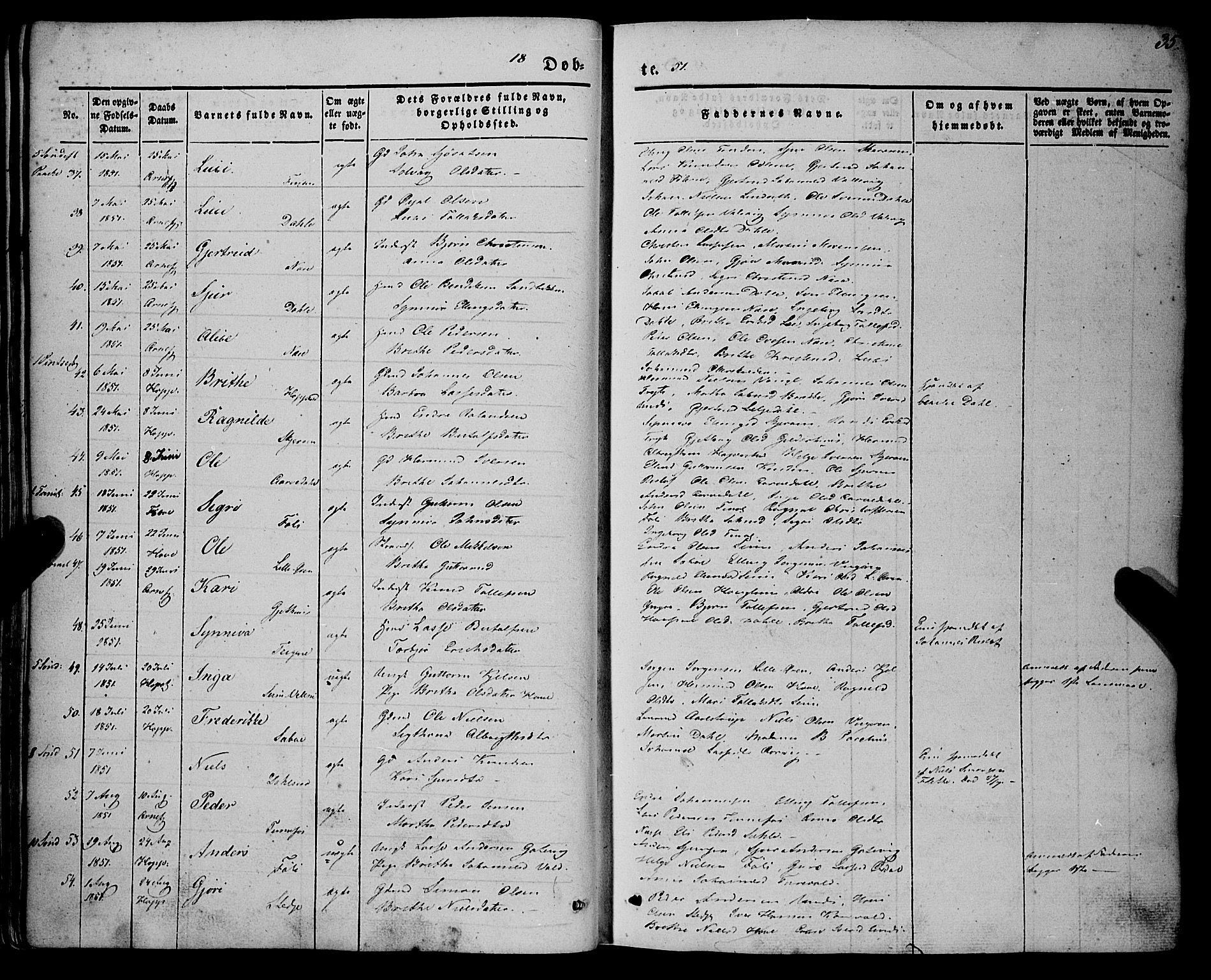 Vik sokneprestembete, AV/SAB-A-81501/H/Haa/Haaa/L0008: Parish register (official) no. A 8, 1846-1865, p. 35