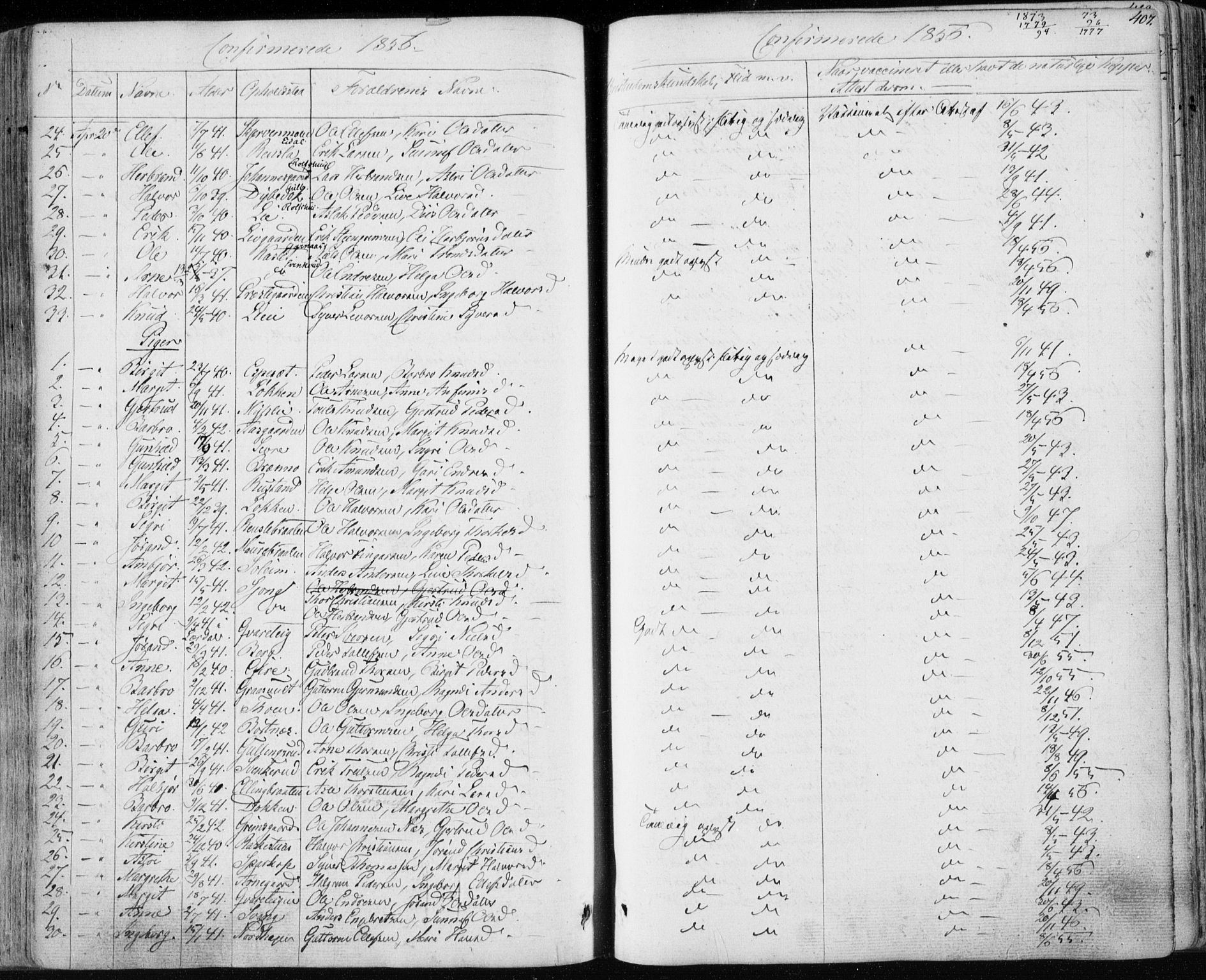 Nes kirkebøker, AV/SAKO-A-236/F/Fa/L0009: Parish register (official) no. 9, 1834-1863, p. 407