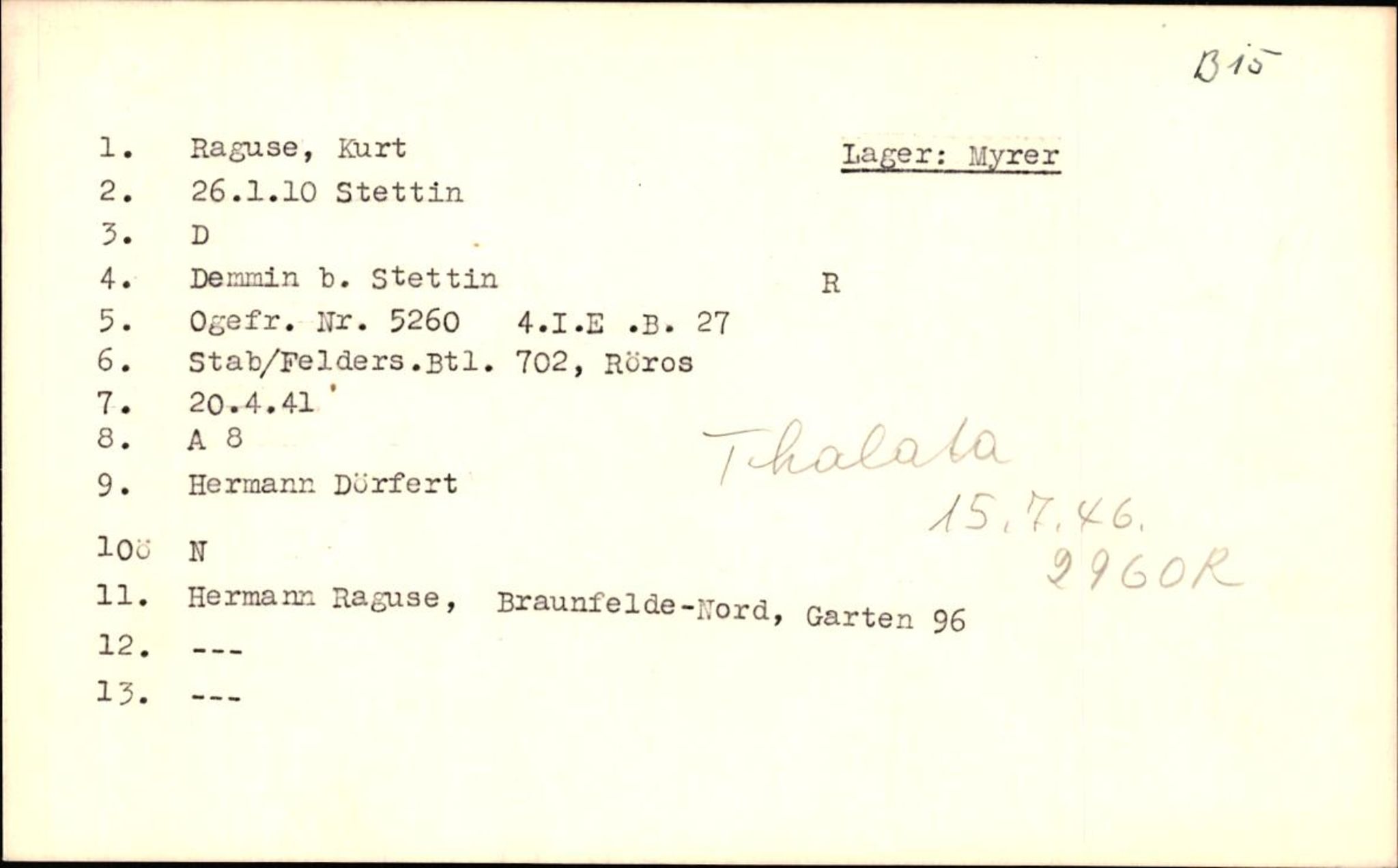 Hjemsendte tyskere , RA/RAFA-6487/D/Db/L0022: Raguse-Roseuow, 1945-1947, p. 2