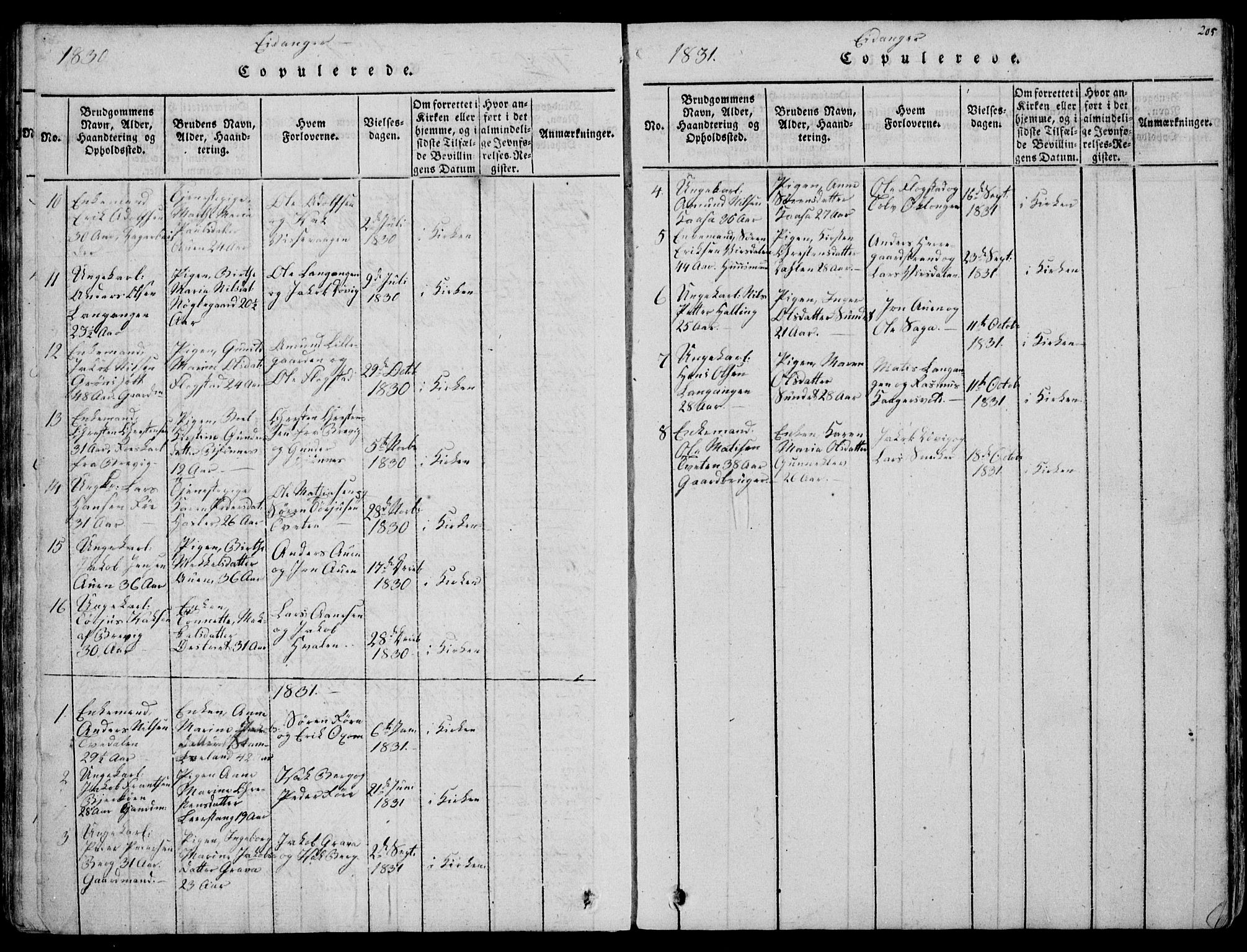 Eidanger kirkebøker, SAKO/A-261/F/Fa/L0007: Parish register (official) no. 7, 1814-1831, p. 205