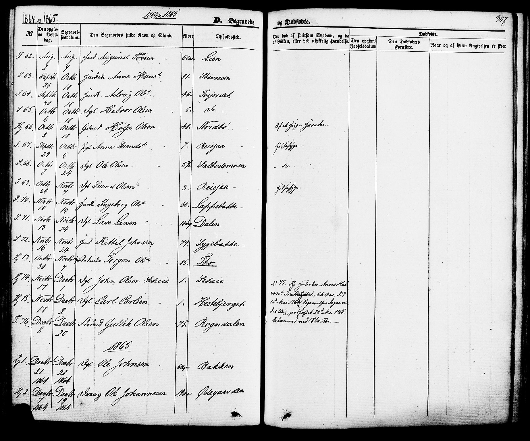 Hjartdal kirkebøker, AV/SAKO-A-270/F/Fa/L0009: Parish register (official) no. I 9, 1860-1879, p. 307