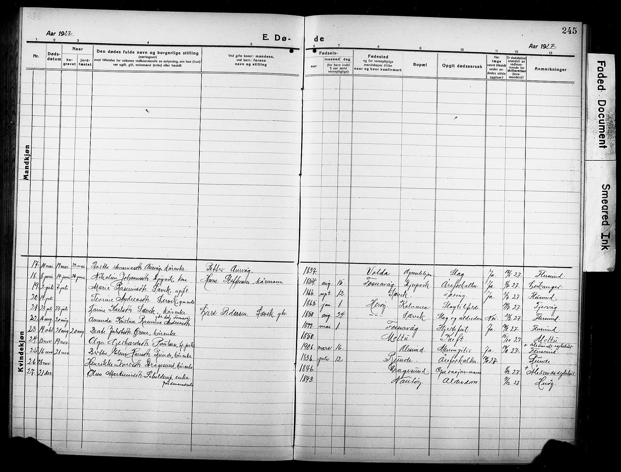 Ministerialprotokoller, klokkerbøker og fødselsregistre - Møre og Romsdal, AV/SAT-A-1454/507/L0084: Parish register (copy) no. 507C07, 1919-1932, p. 245