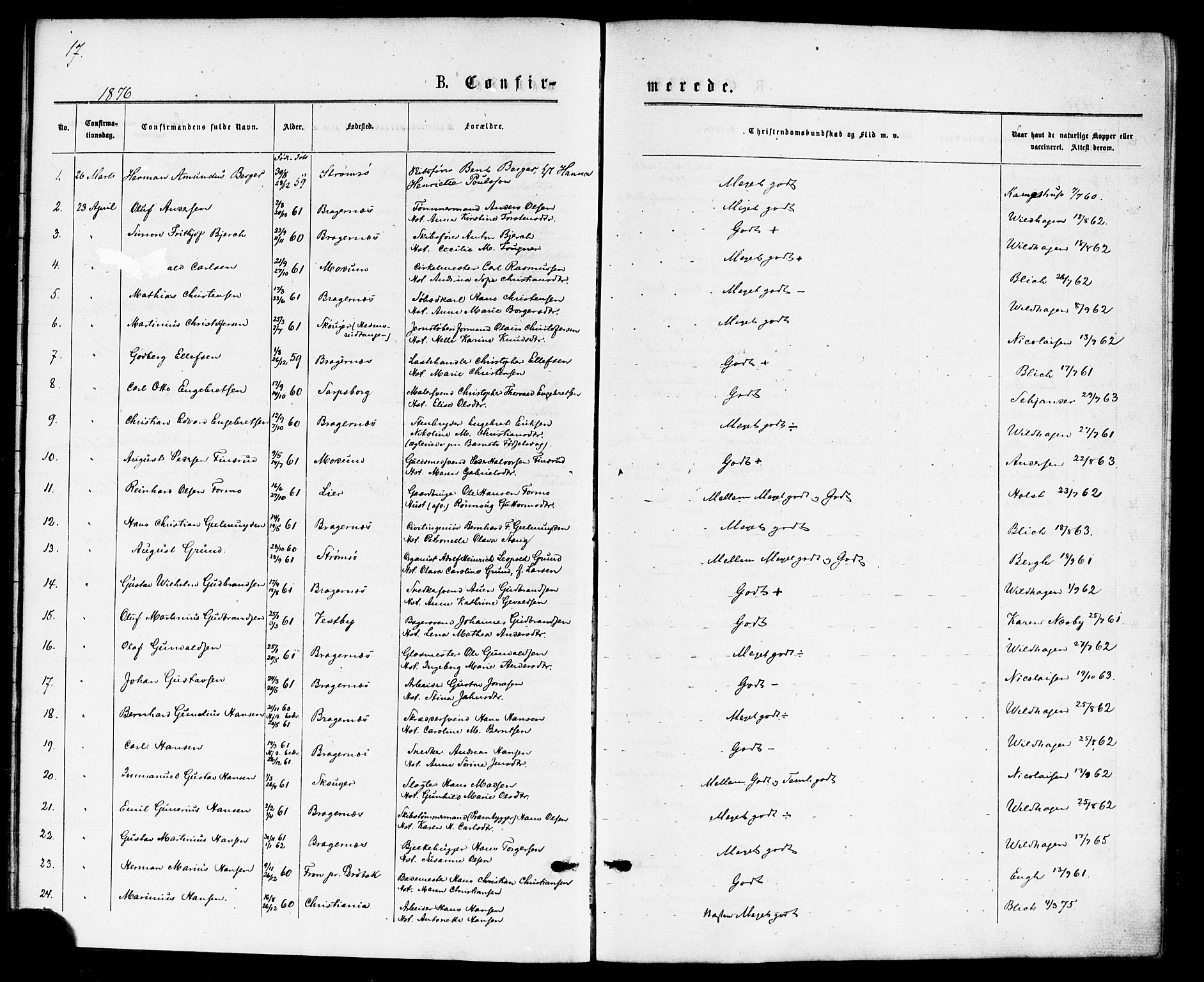 Bragernes kirkebøker, SAKO/A-6/F/Fc/L0004: Parish register (official) no. III 4, 1875-1877, p. 17