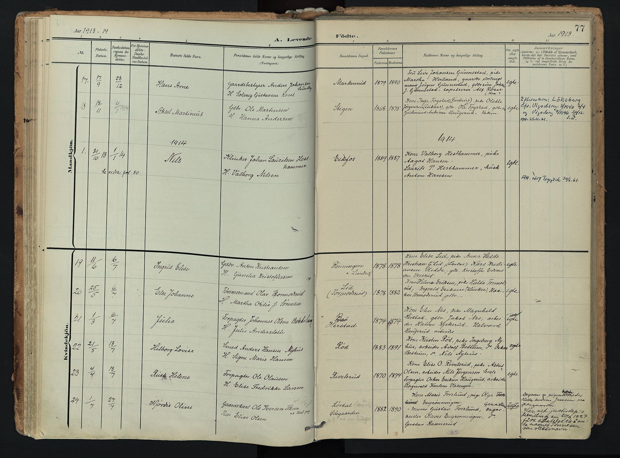 Hof kirkebøker, SAKO/A-64/F/Fa/L0008: Parish register (official) no. I 8, 1902-1921, p. 77
