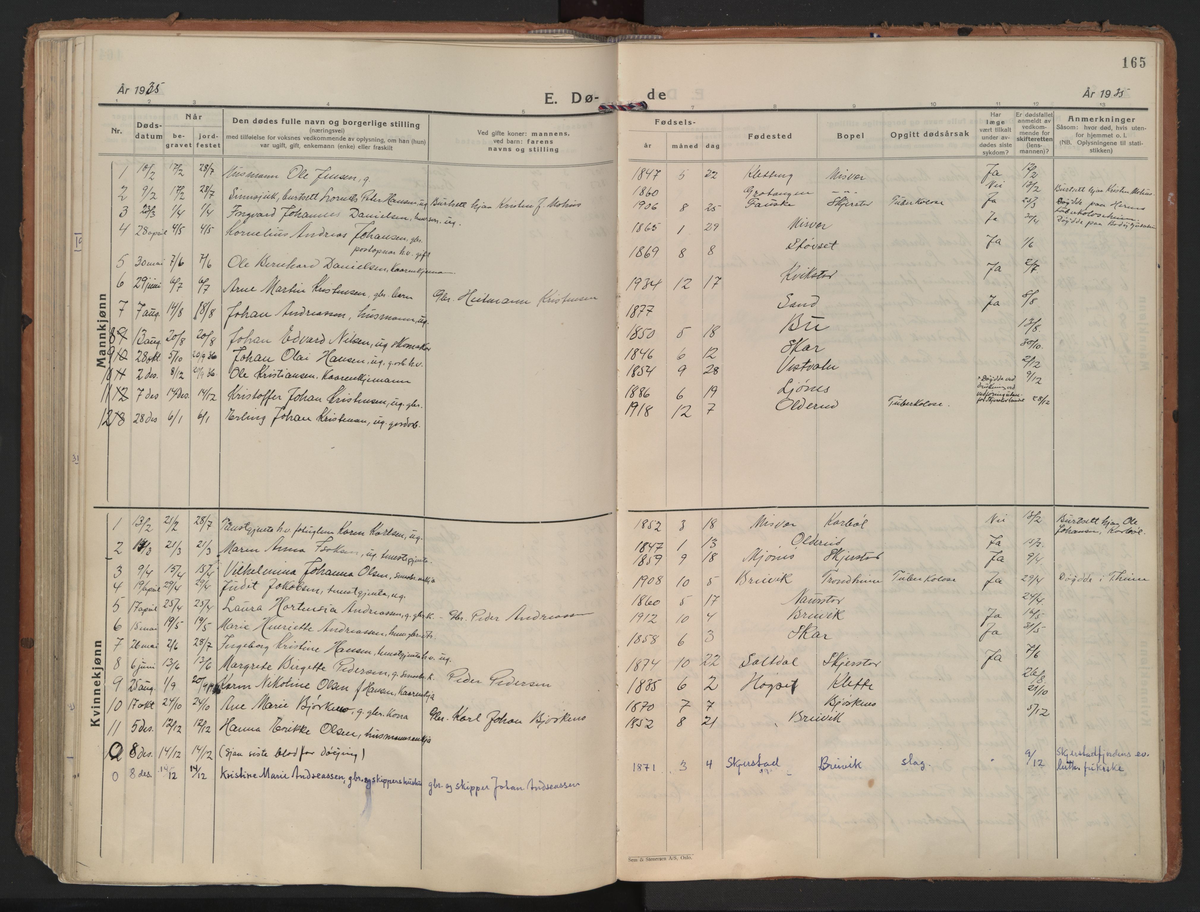 Ministerialprotokoller, klokkerbøker og fødselsregistre - Nordland, SAT/A-1459/852/L0749: Parish register (official) no. 852A19, 1933-1951, p. 165