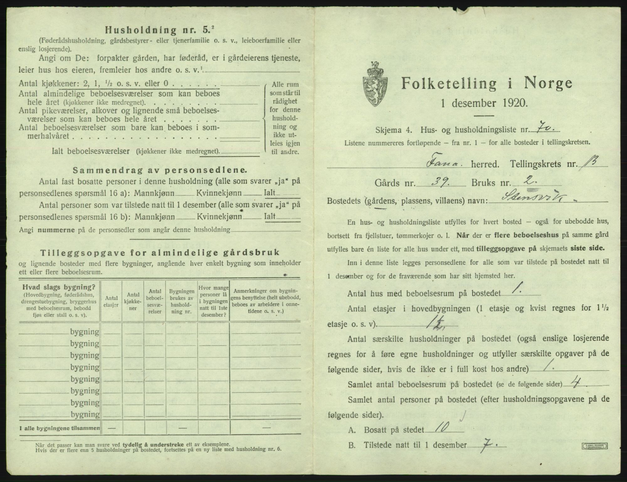 SAB, 1920 census for Fana, 1920, p. 2398