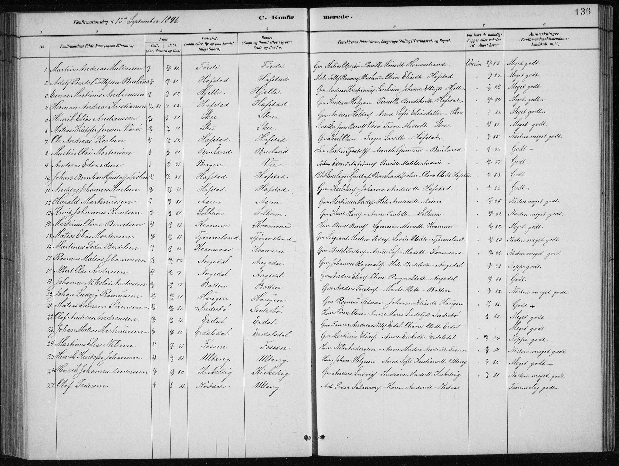 Førde sokneprestembete, SAB/A-79901/H/Hab/Haba/L0002: Parish register (copy) no. A 2, 1881-1898, p. 136