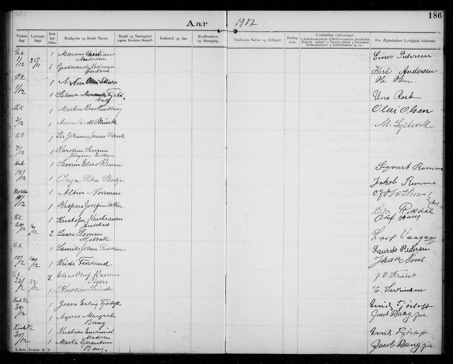 Ministerialprotokoller, klokkerbøker og fødselsregistre - Møre og Romsdal, AV/SAT-A-1454/529/L0458: Banns register no. 529A08, 1901-1918, p. 186