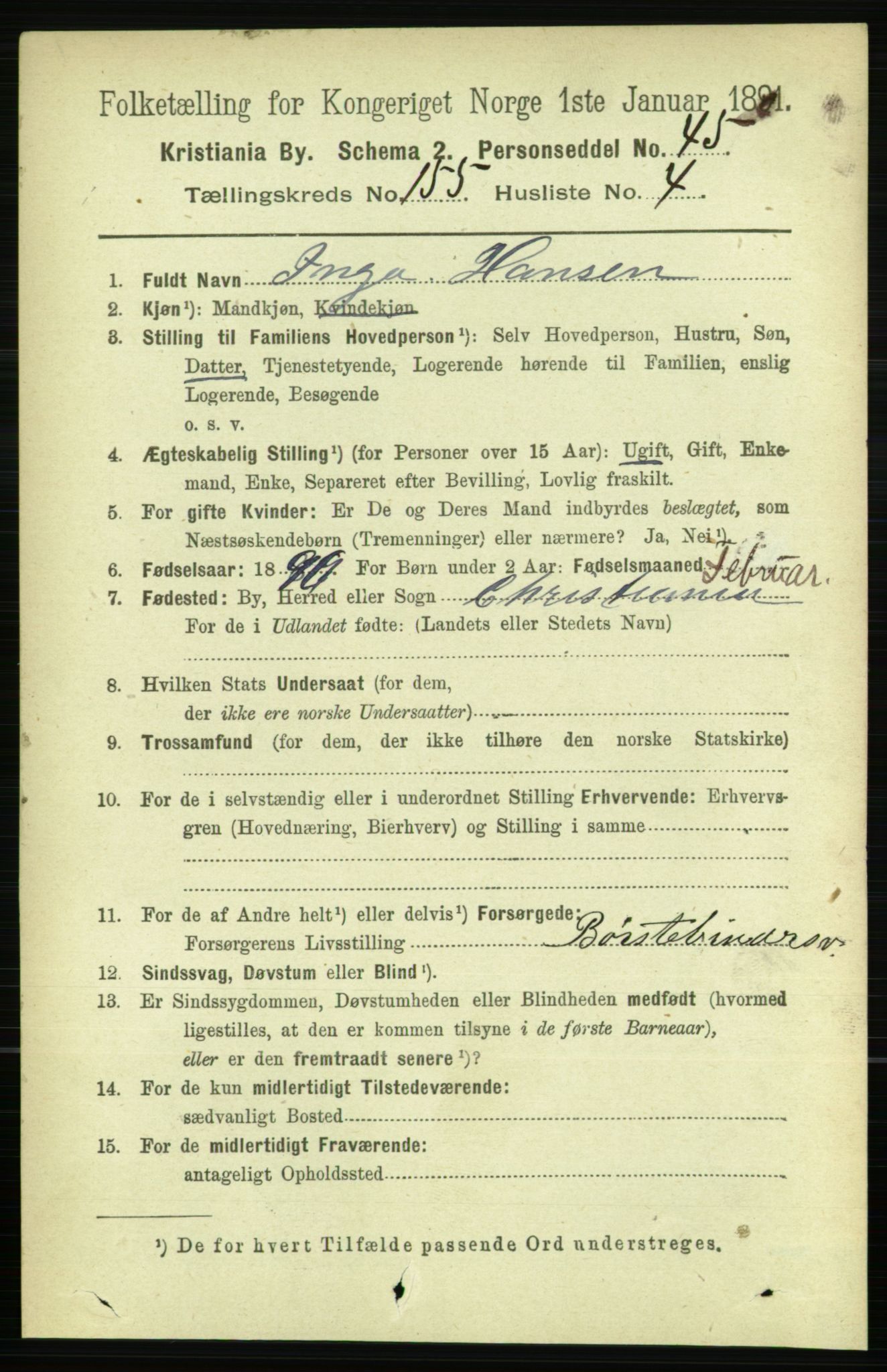 RA, 1891 census for 0301 Kristiania, 1891, p. 88303