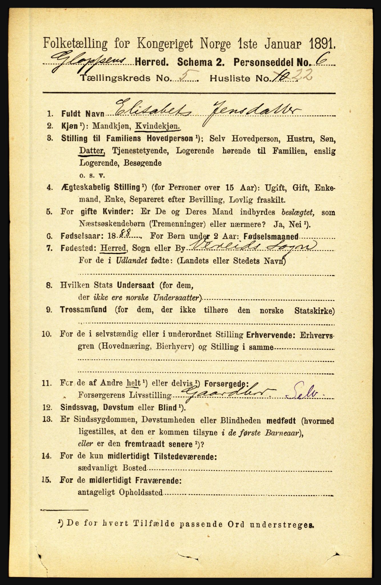 RA, 1891 census for 1445 Gloppen, 1891, p. 2200